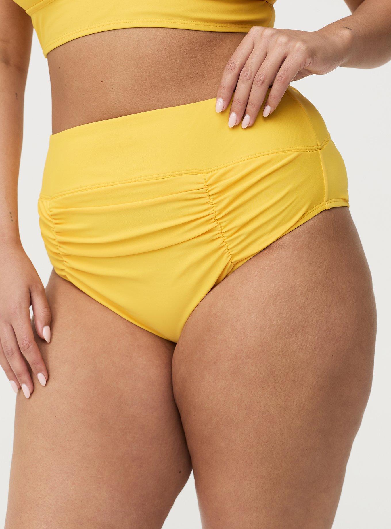 High-Rise Ruched Cheeky Swim Bottom, SWIM YELLOW, alternate