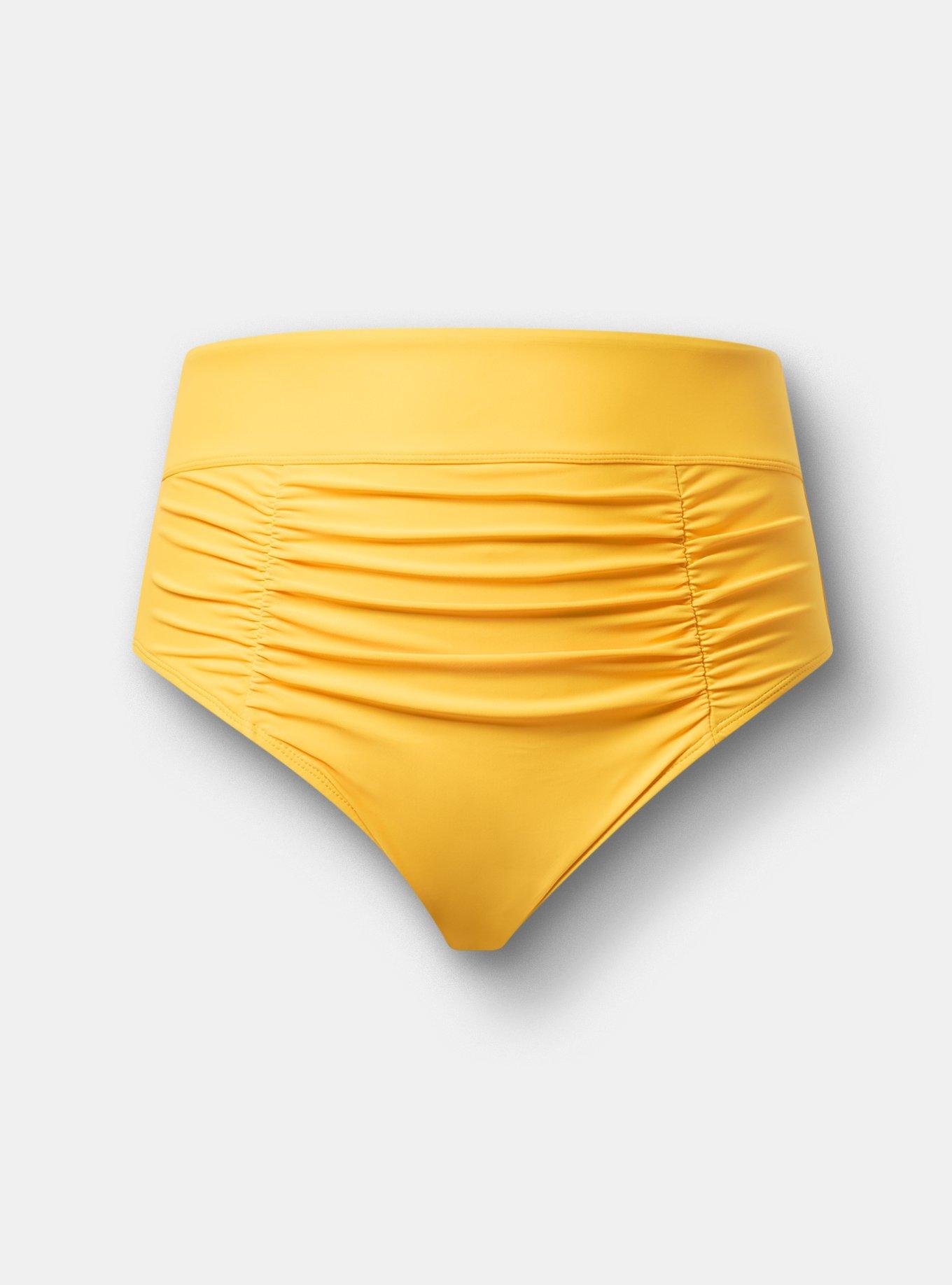 High-Rise Ruched Cheeky Swim Bottom, SWIM YELLOW, hi-res