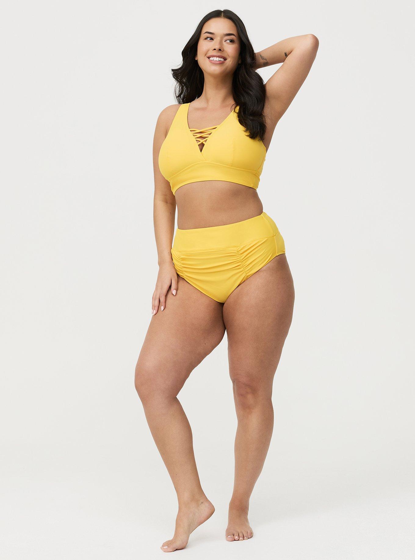 High-Rise Ruched Cheeky Swim Bottom, SWIM YELLOW, hi-res