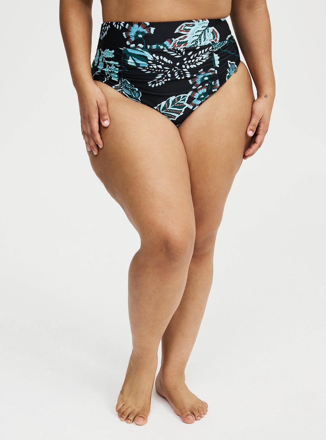 High-Waist High Cut Cheeky Swim Bottom, SAMBA TROPICAL DEEP BLACK, alternate