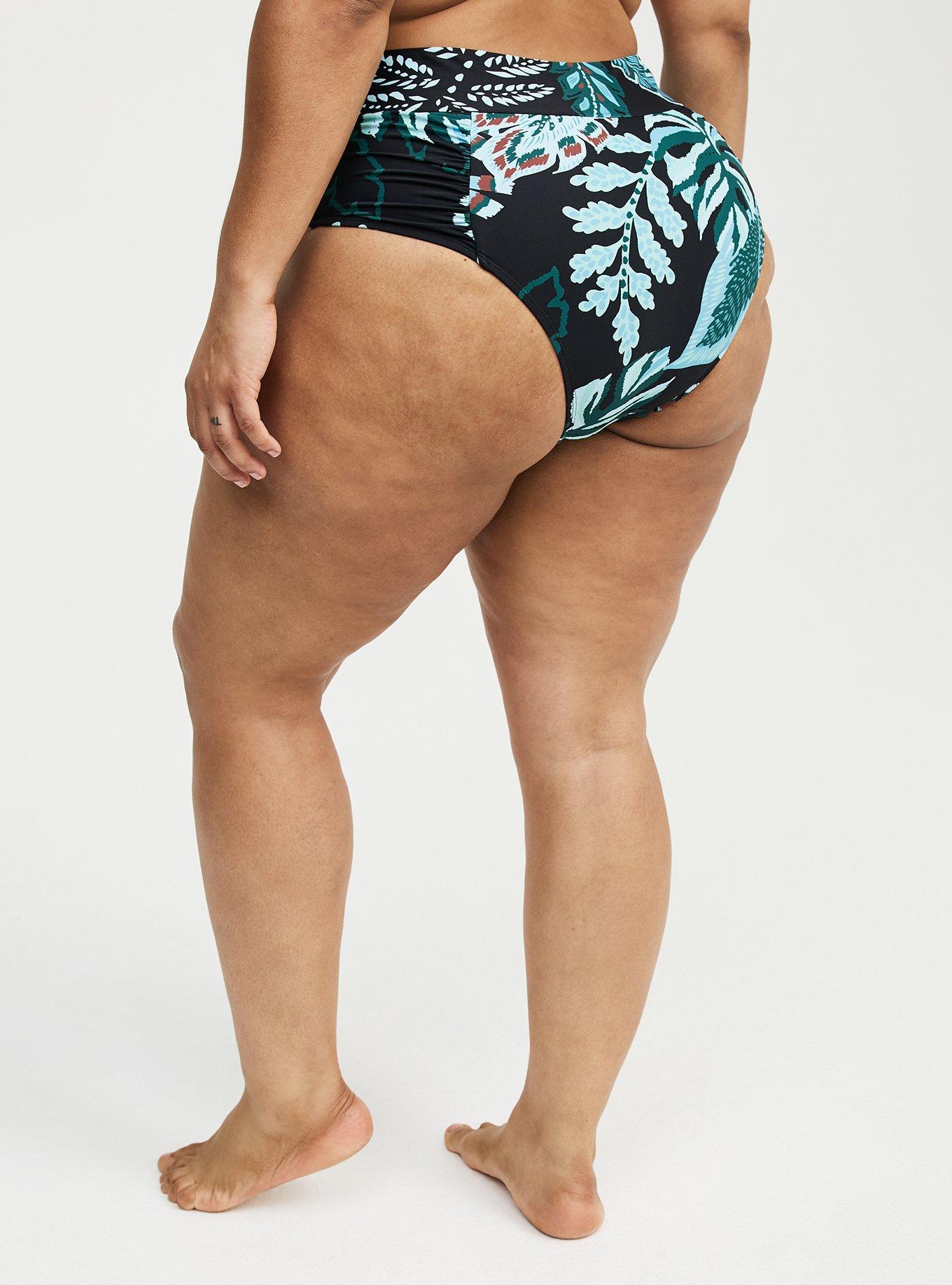 High-Waist High Cut Cheeky Swim Bottom, SAMBA TROPICAL DEEP BLACK, alternate