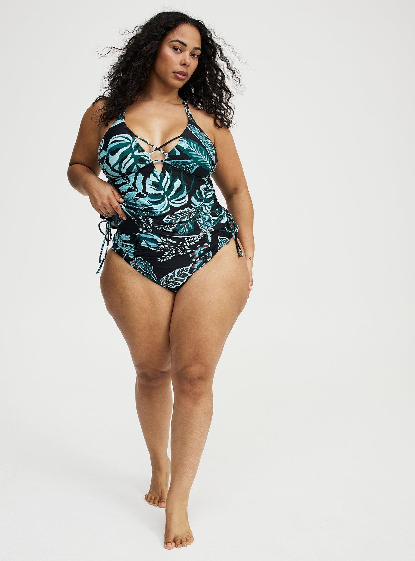 High-Waist High Cut Cheeky Swim Bottom, SAMBA TROPICAL DEEP BLACK, alternate