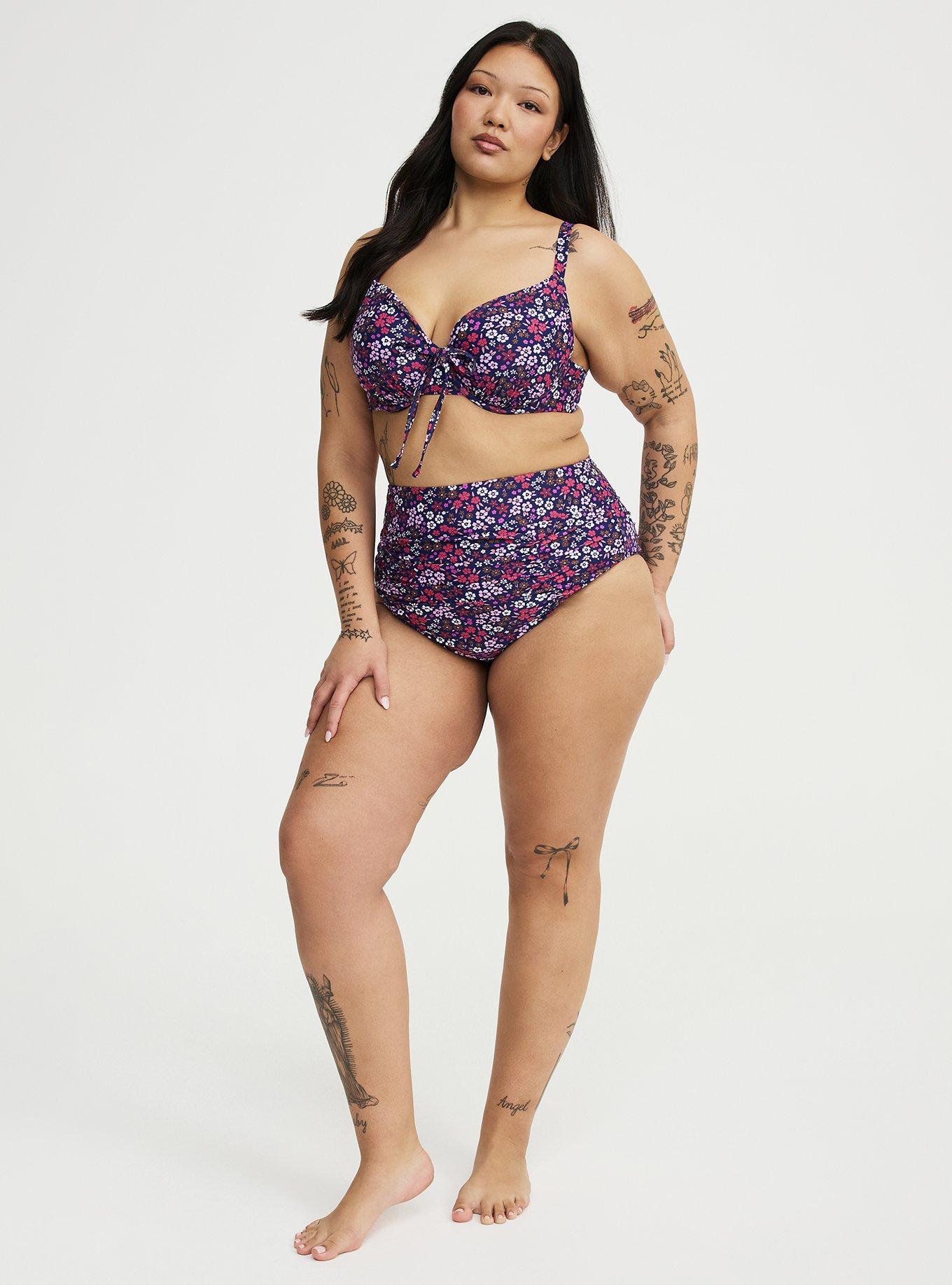 High-Waist High Cut Cheeky Swim Bottom, ALEX DITSY BLUE, hi-res