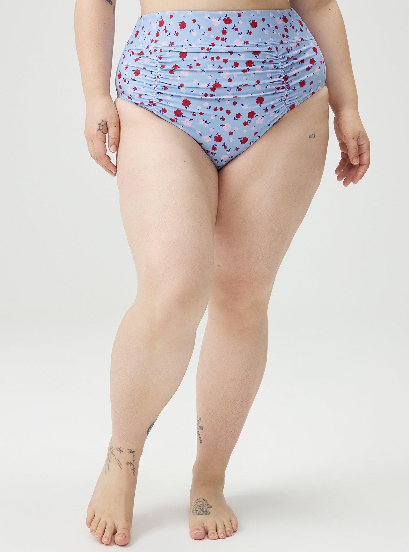 High-Rise Ruched Cheeky Swim Bottom, PETITE ROSES FLORAL BLUE, alternate