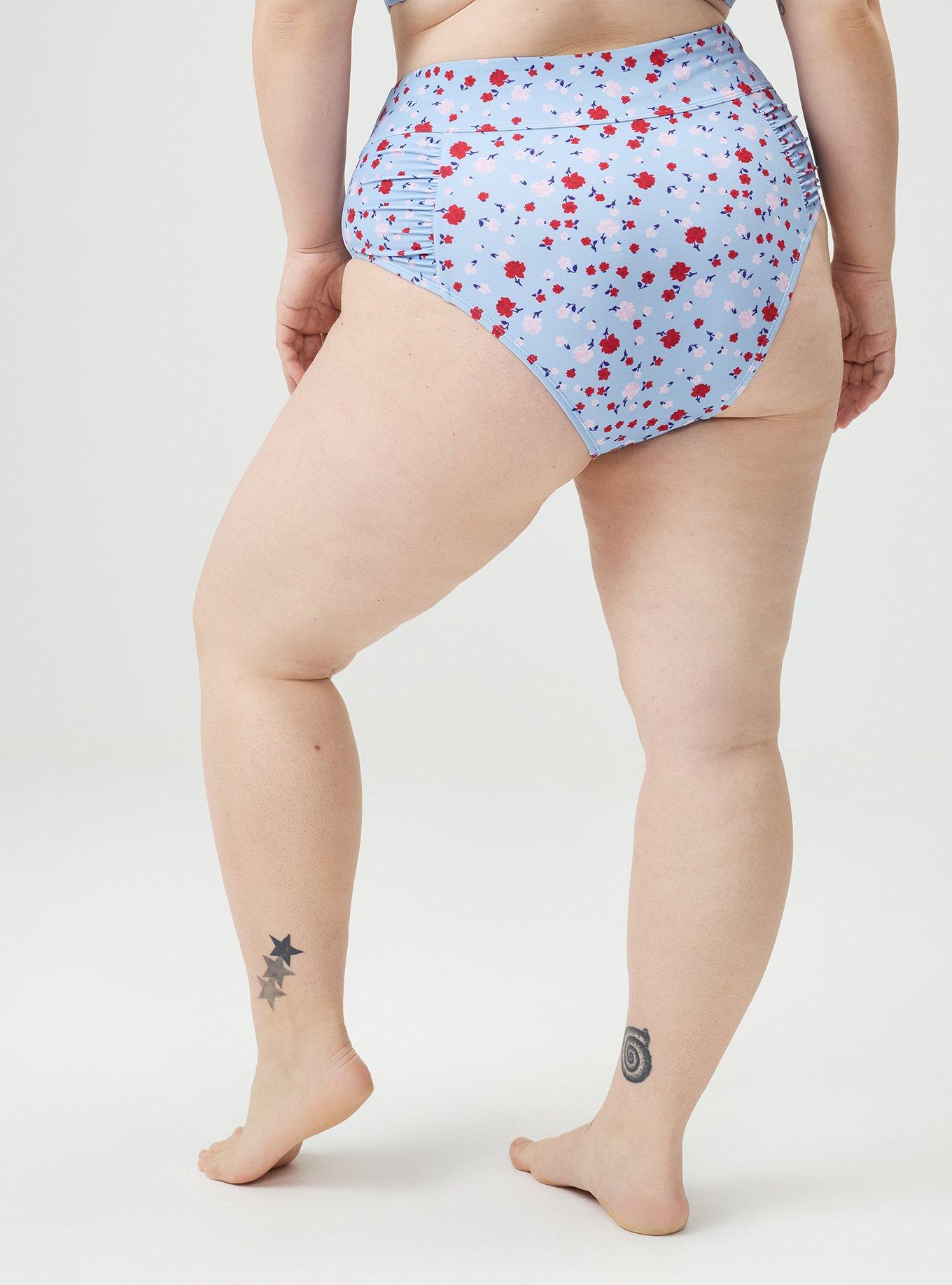 High-Rise Ruched Cheeky Swim Bottom, PETITE ROSES FLORAL BLUE, alternate