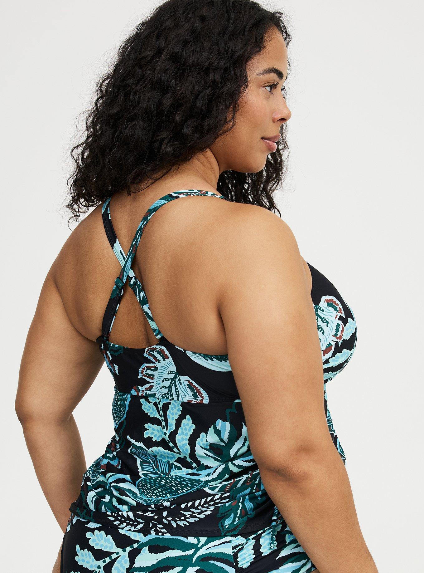 Wire-Free XO Cinch Side Tankini, SAMBA TROPICAL DEEP BLACK, alternate