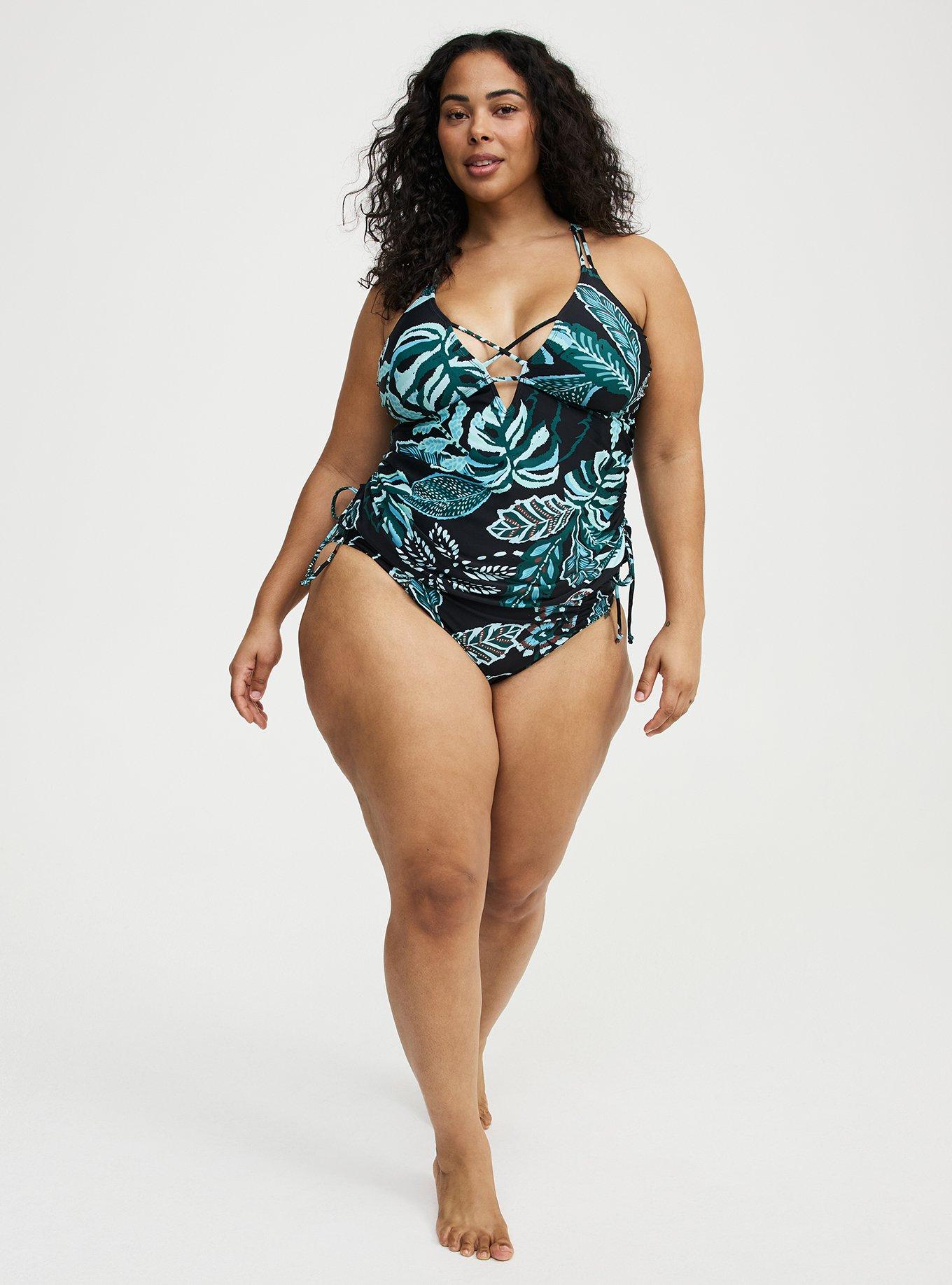 Wire-Free XO Cinch Side Tankini, SAMBA TROPICAL DEEP BLACK, alternate