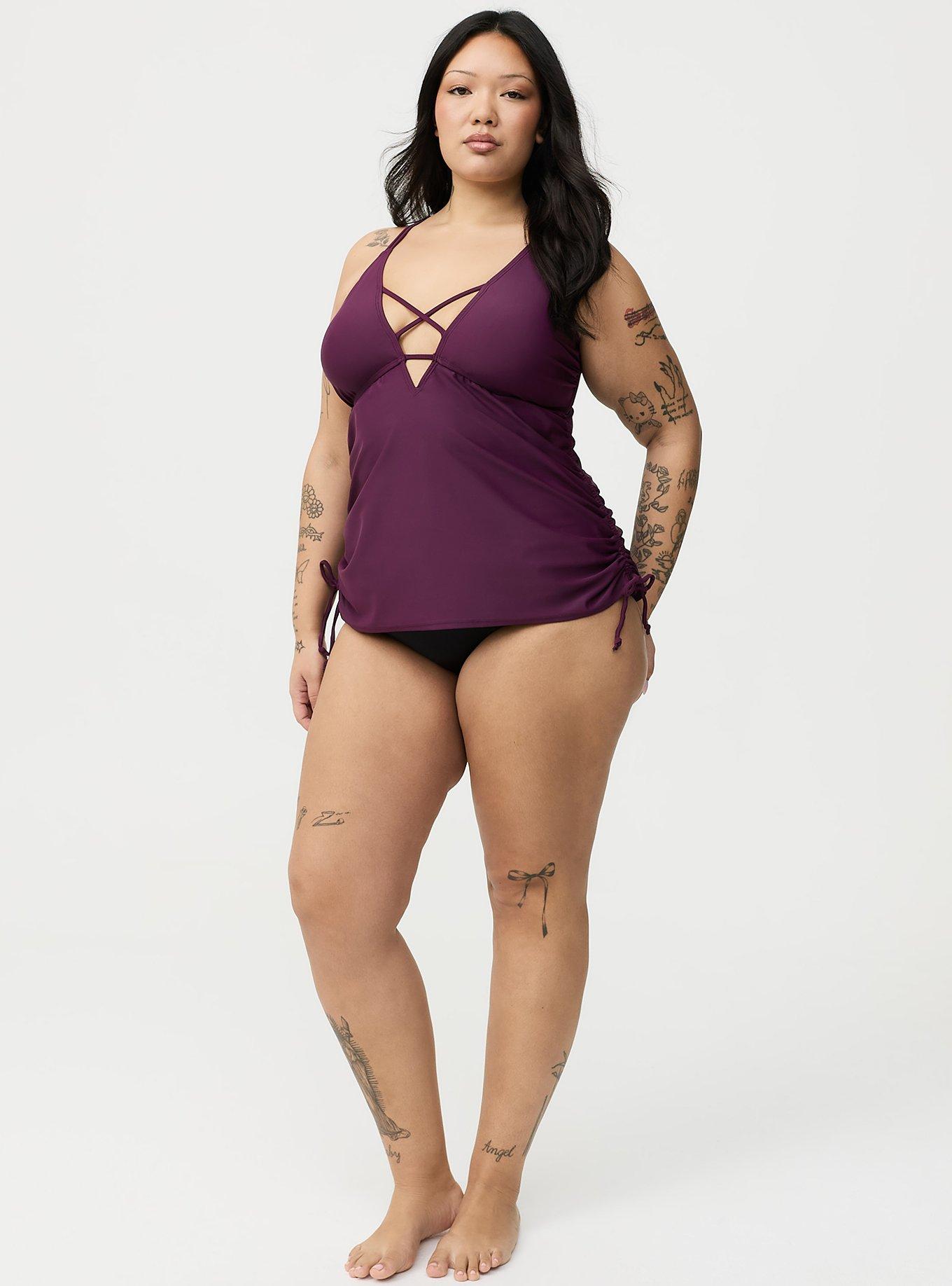 Wire-Free XO Cinch Side Tankini, EGGPLANT SWIM, alternate