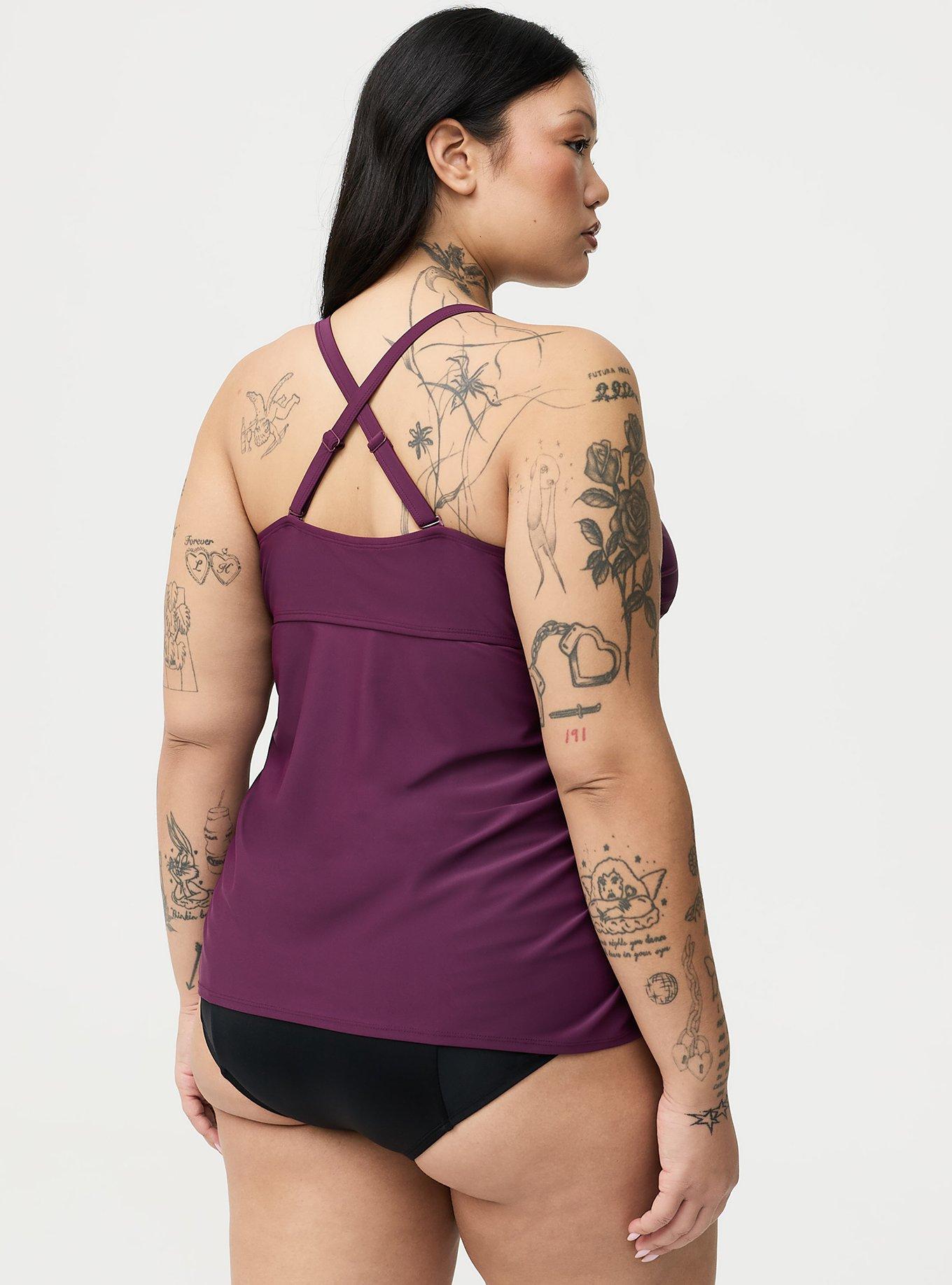 Wire-Free XO Cinch Side Tankini, EGGPLANT SWIM, alternate