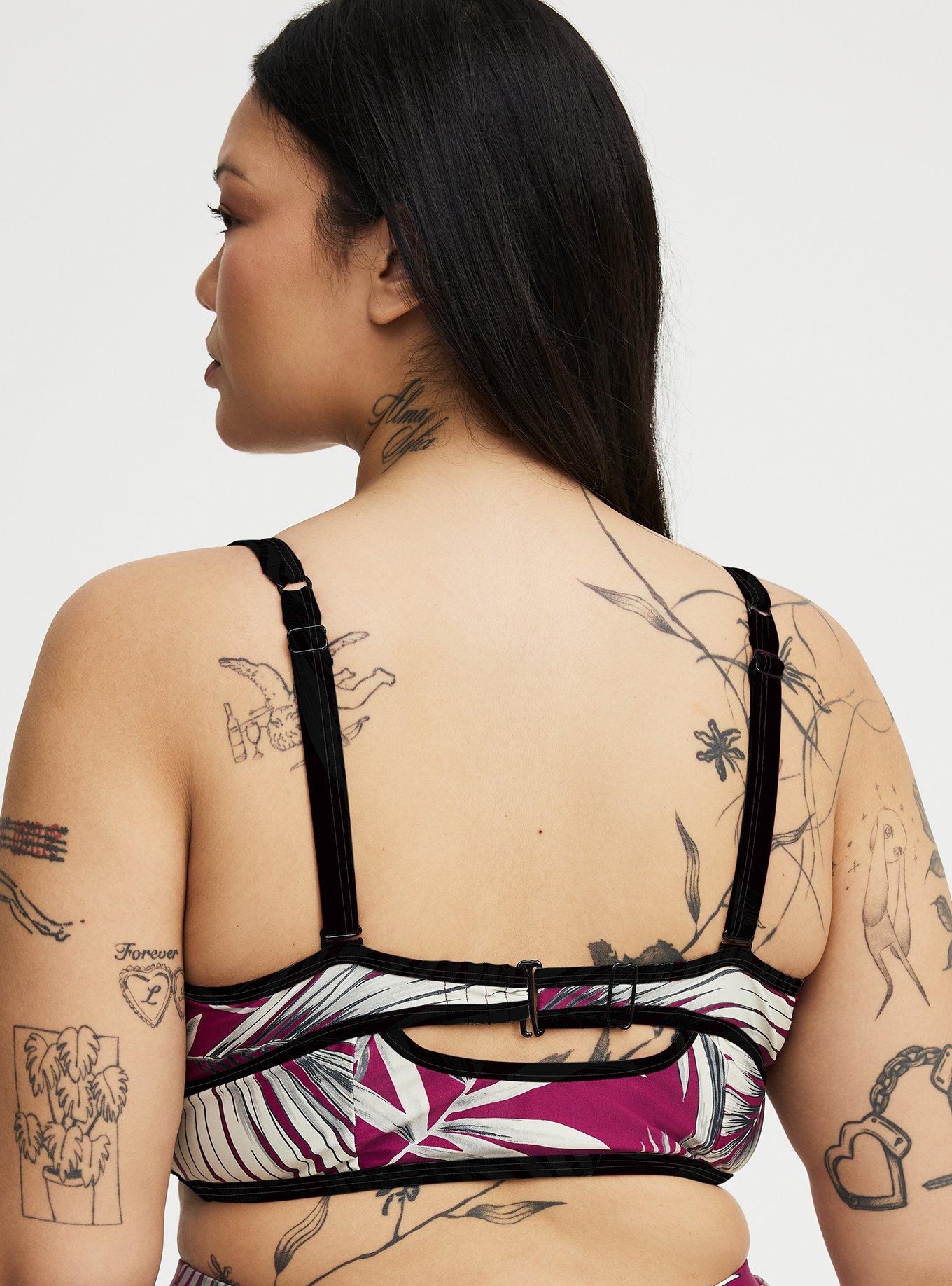 Underwire Longline Bikini Top, SHADED PALMS RED PLUM, alternate