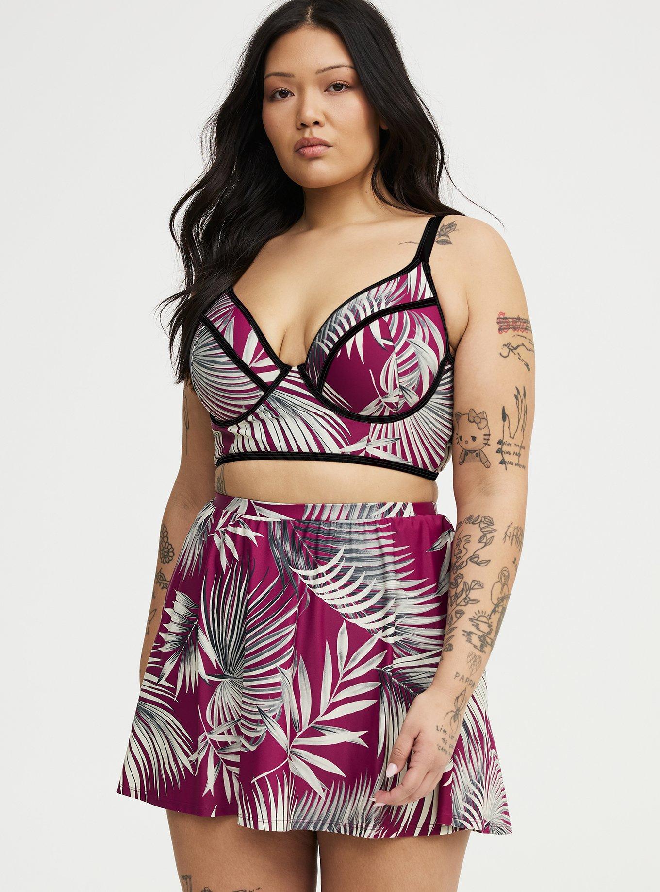 Underwire Longline Bikini Top, SHADED PALMS RED PLUM, alternate