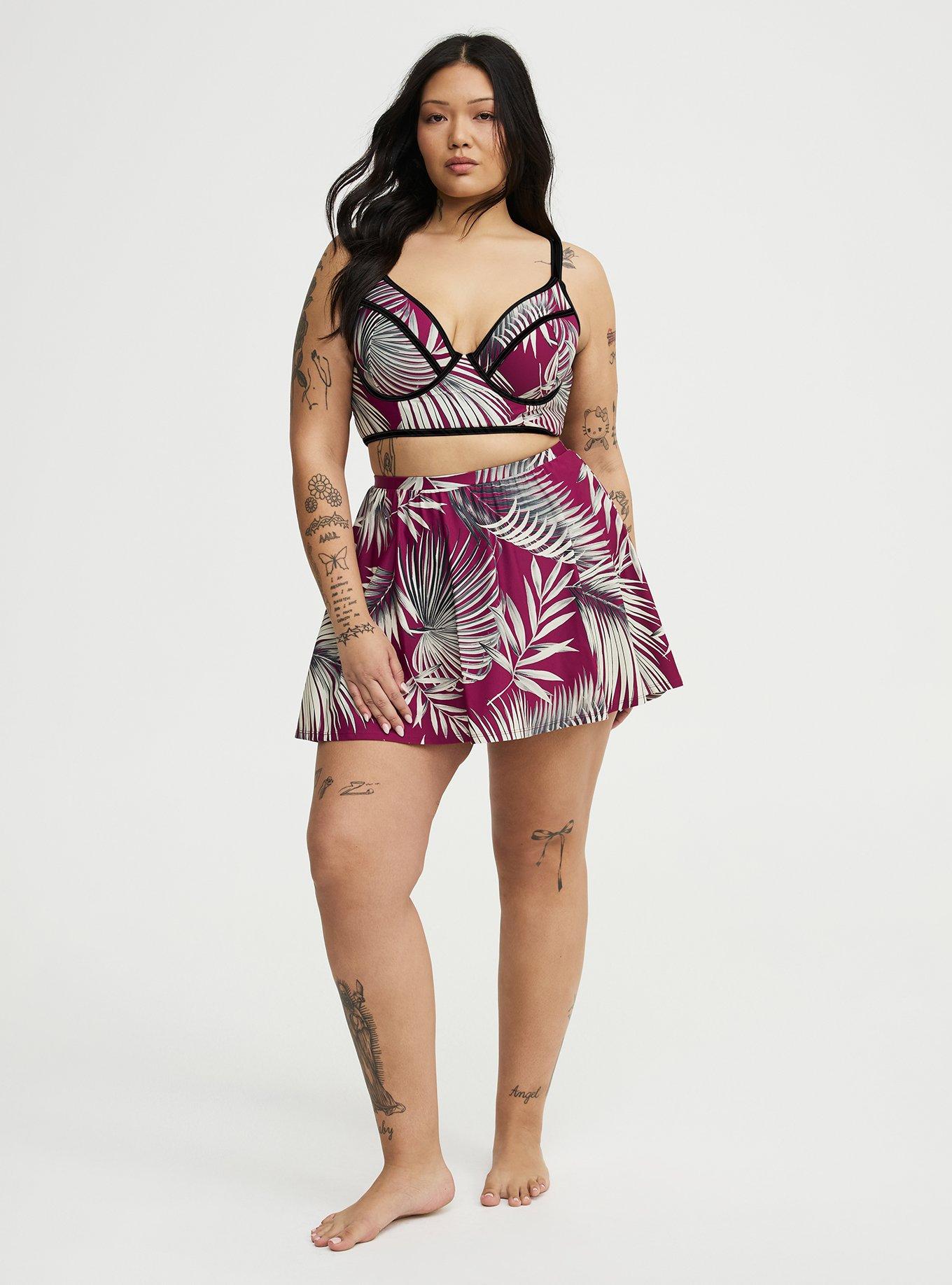 Underwire Longline Bikini Top, SHADED PALMS RED PLUM, alternate