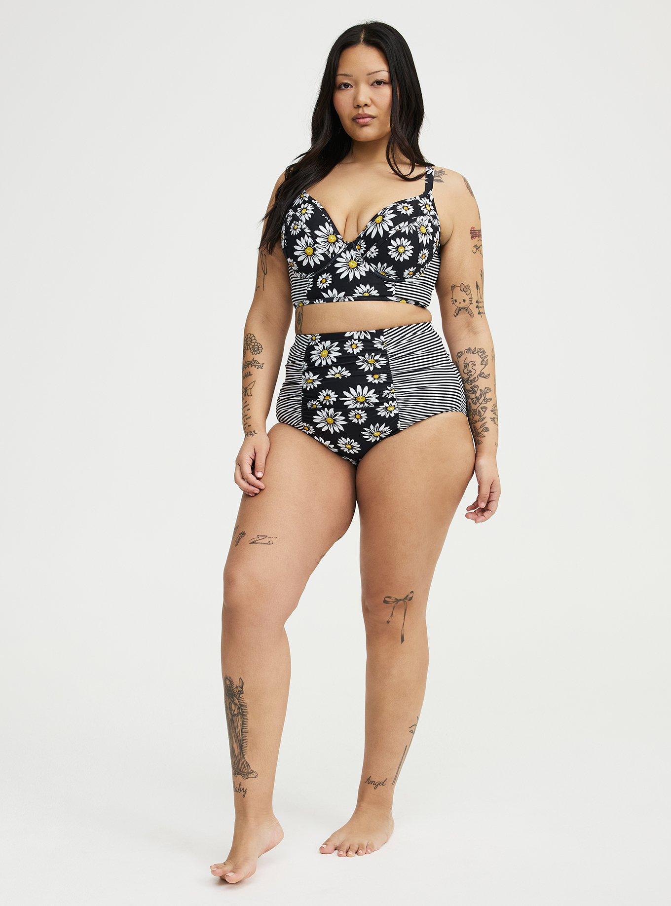 Underwire Longline Bikini Top, DAISY DELIGHT BLACK, alternate