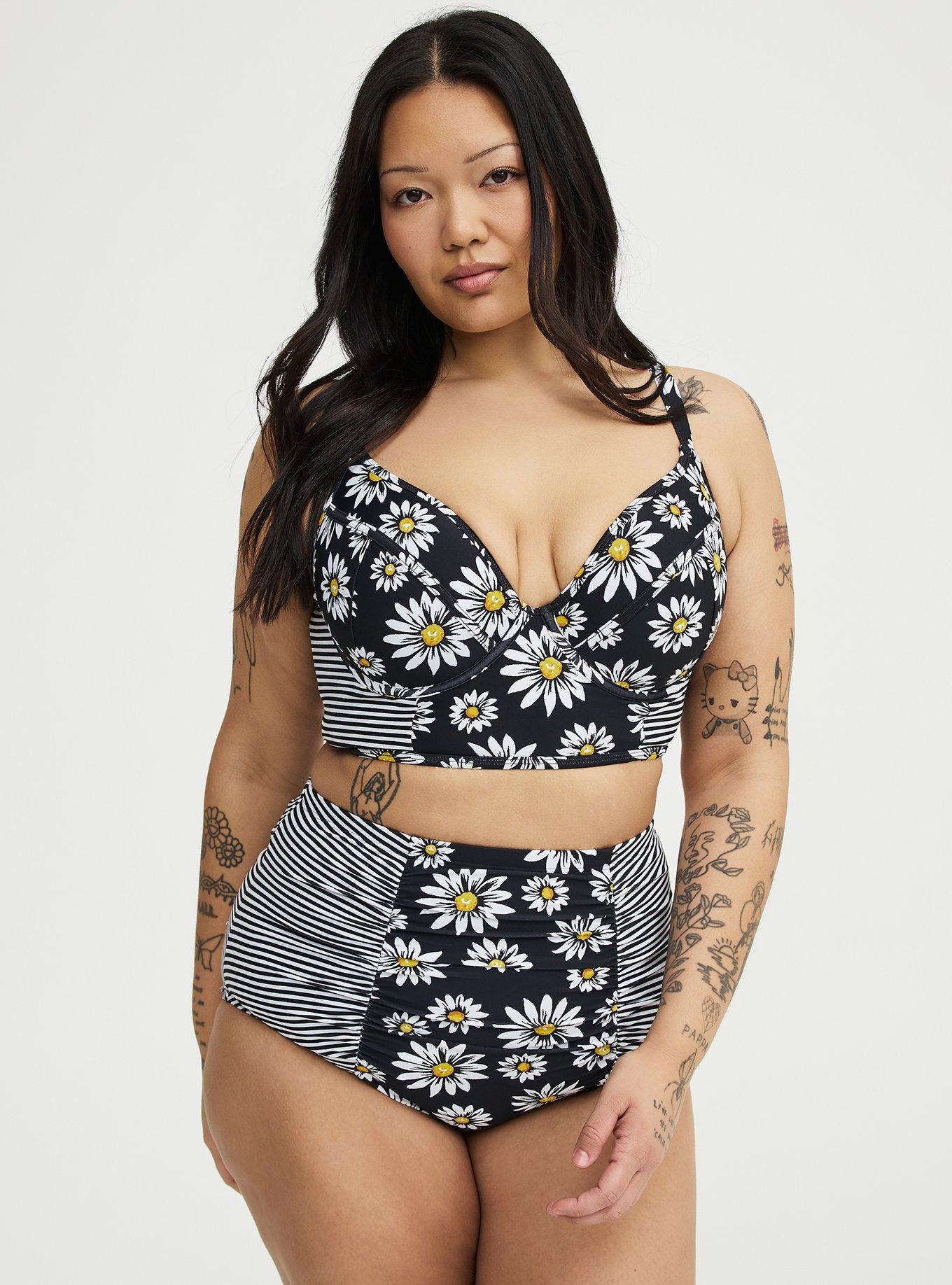 Underwire Longline Bikini Top, DAISY DELIGHT BLACK, alternate