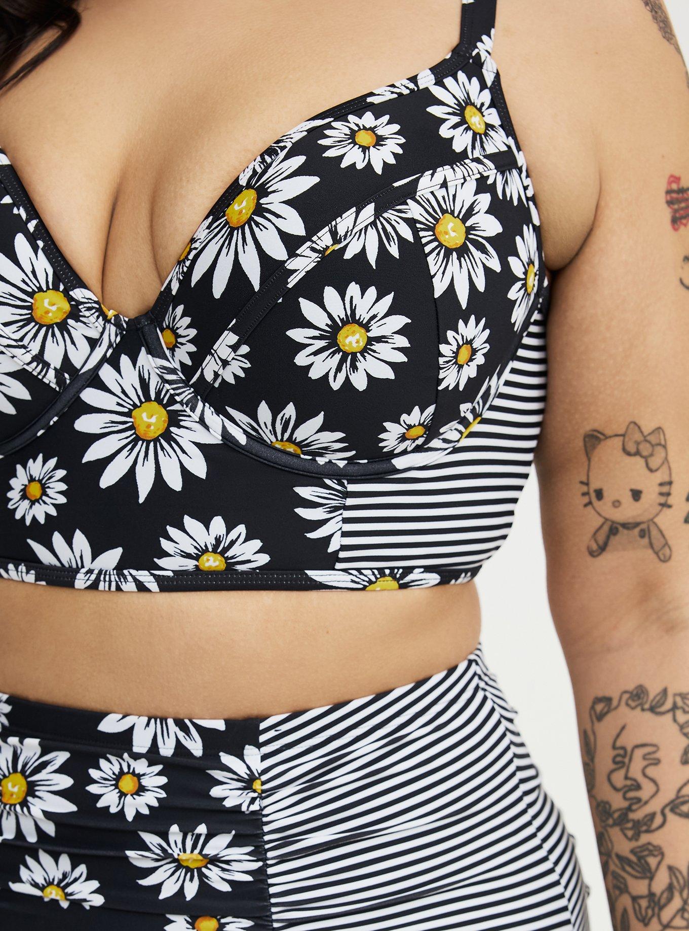 Underwire Longline Bikini Top, DAISY DELIGHT BLACK, alternate