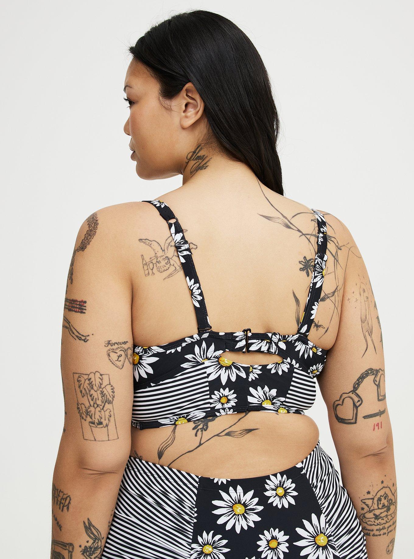 Underwire Longline Bikini Top, DAISY DELIGHT BLACK, alternate