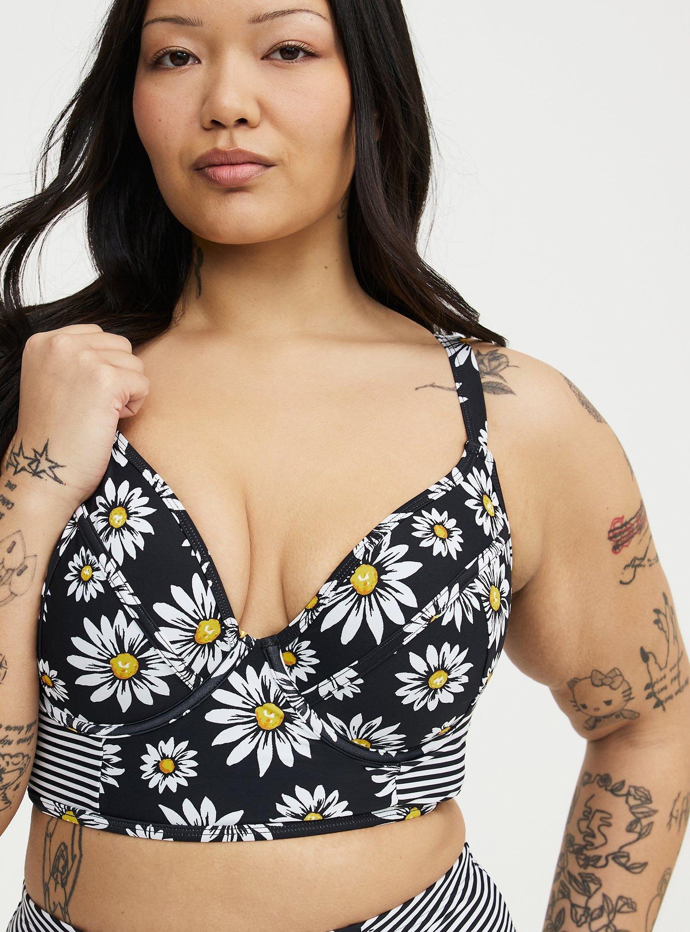 Underwire Longline Bikini Top, DAISY DELIGHT BLACK, alternate