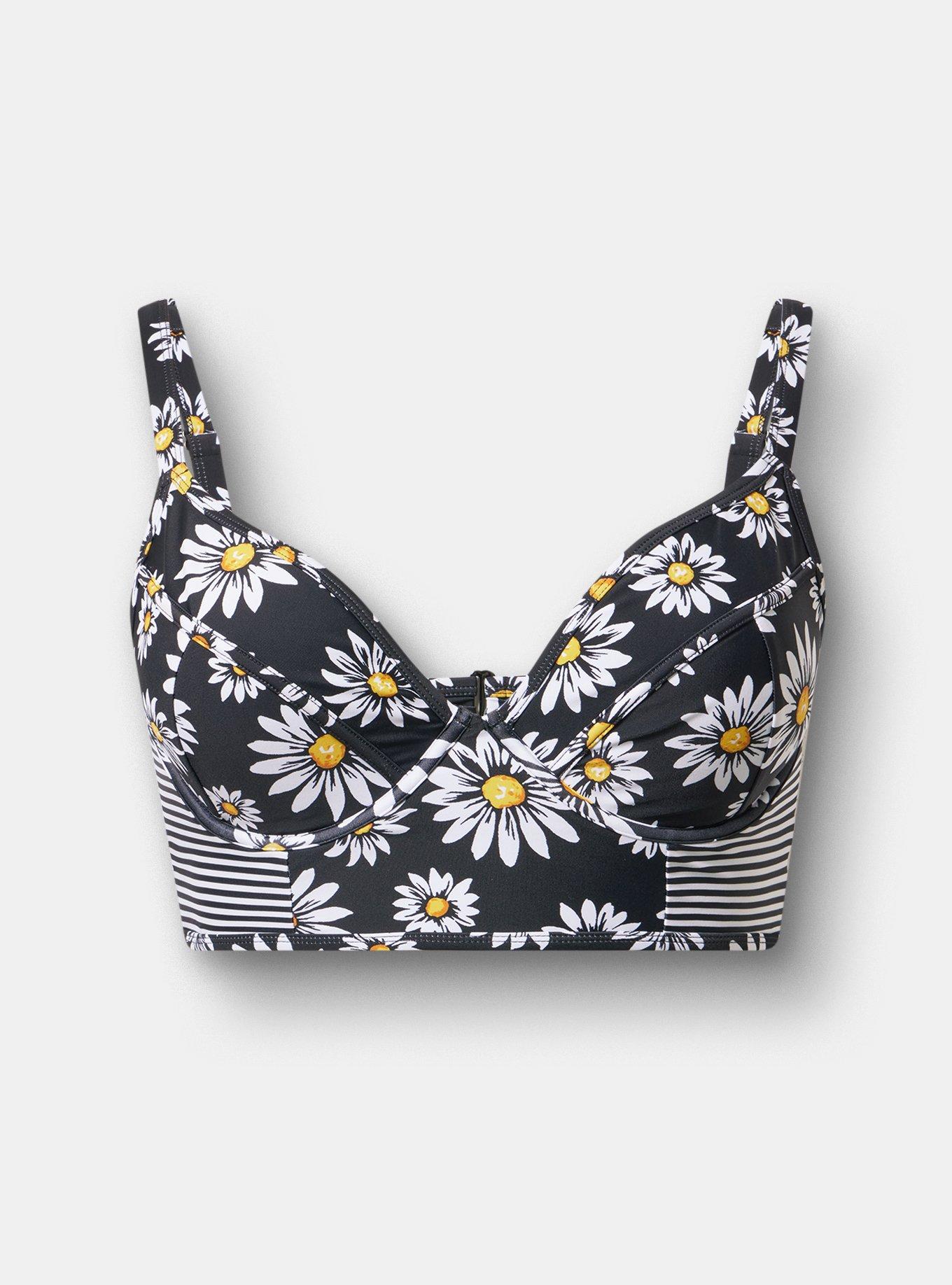 Underwire Longline Bikini Top, DAISY DELIGHT BLACK, hi-res