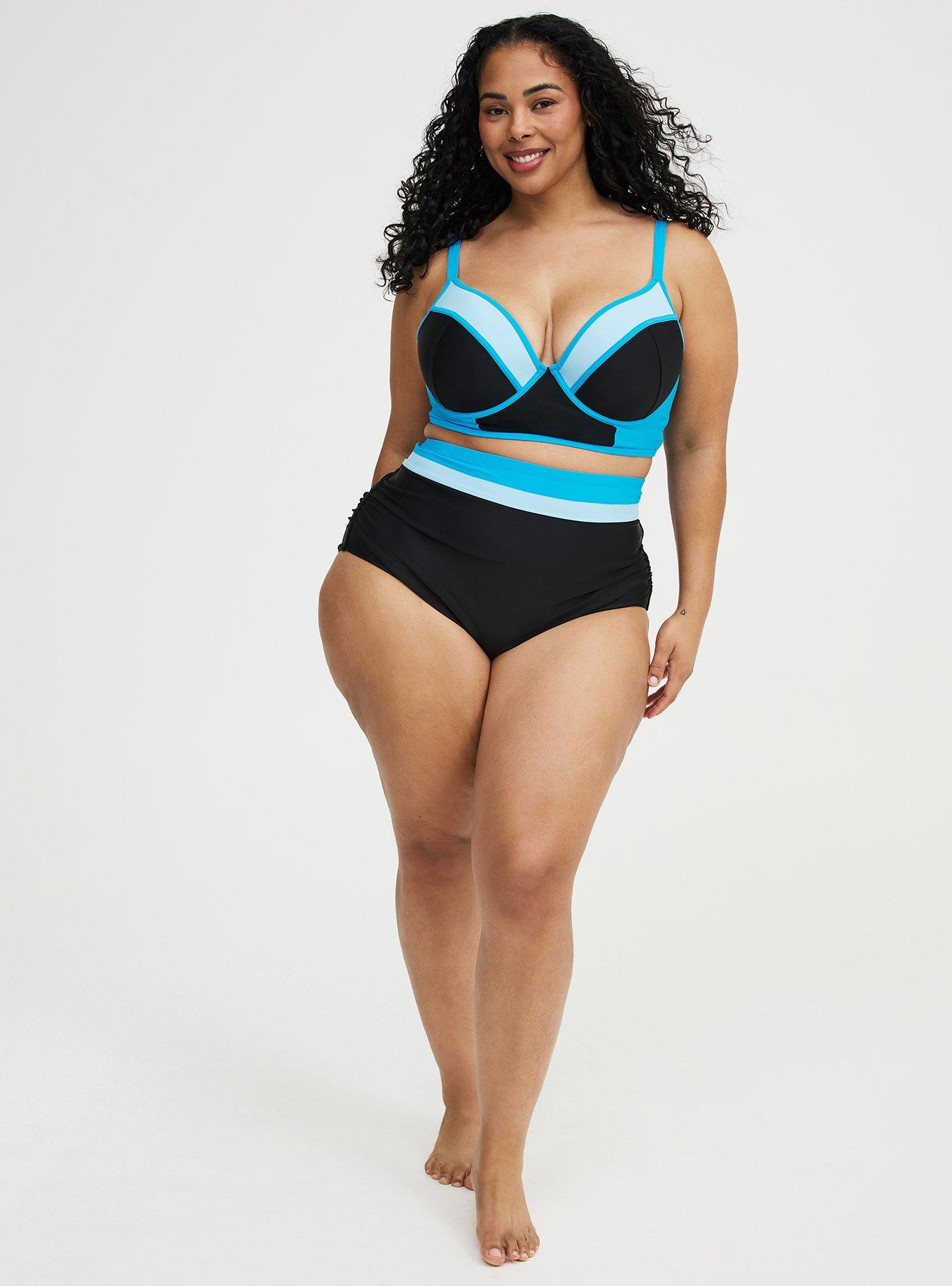 Underwire Longline Bikini Top, DEEP BLACK BLUE SEA SWIM, alternate