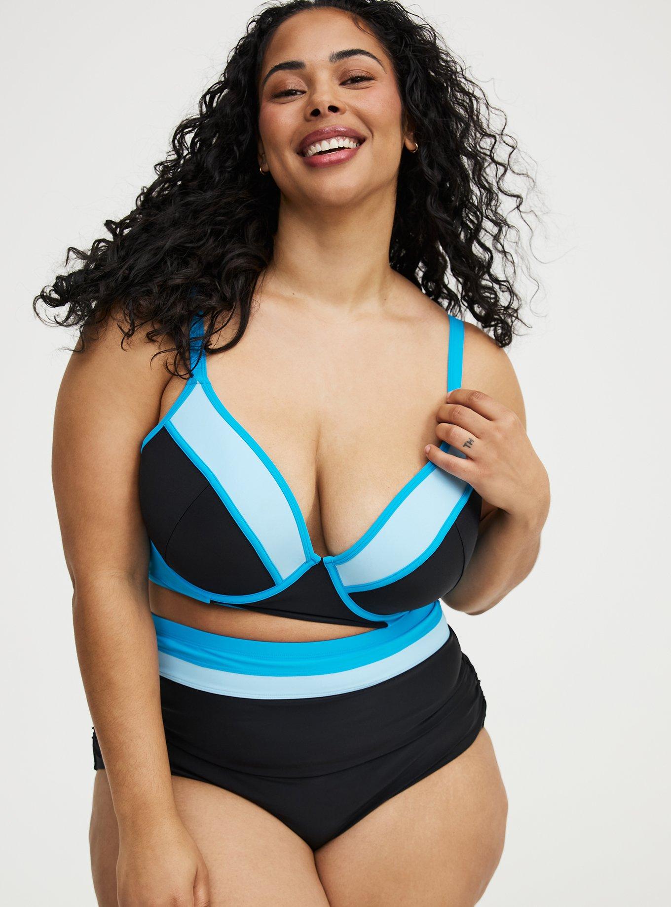 Underwire Longline Bikini Top, DEEP BLACK BLUE SEA SWIM, alternate