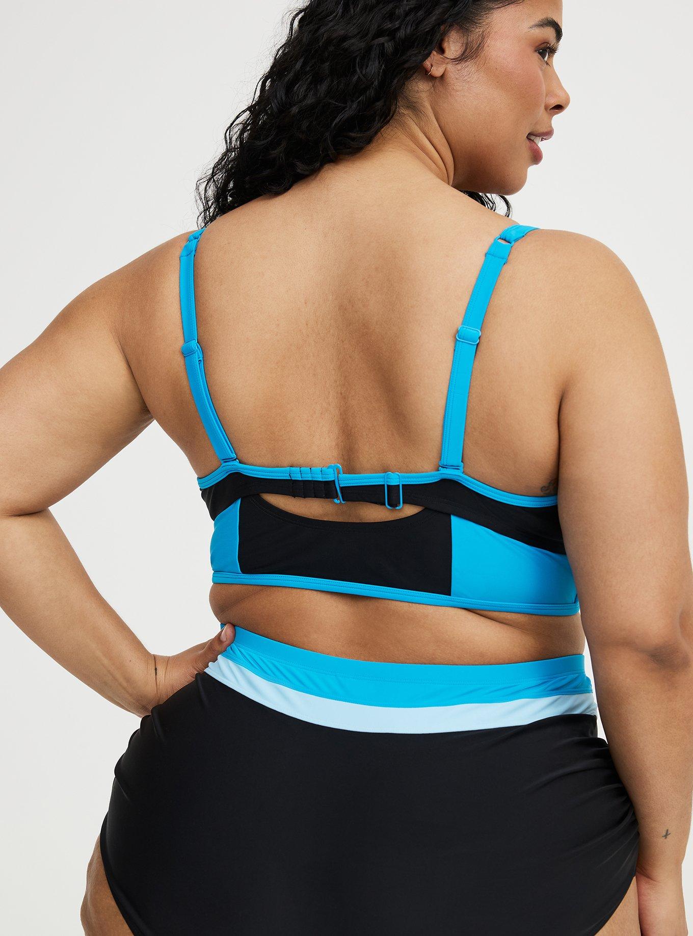 Underwire Longline Bikini Top, DEEP BLACK BLUE SEA SWIM, alternate