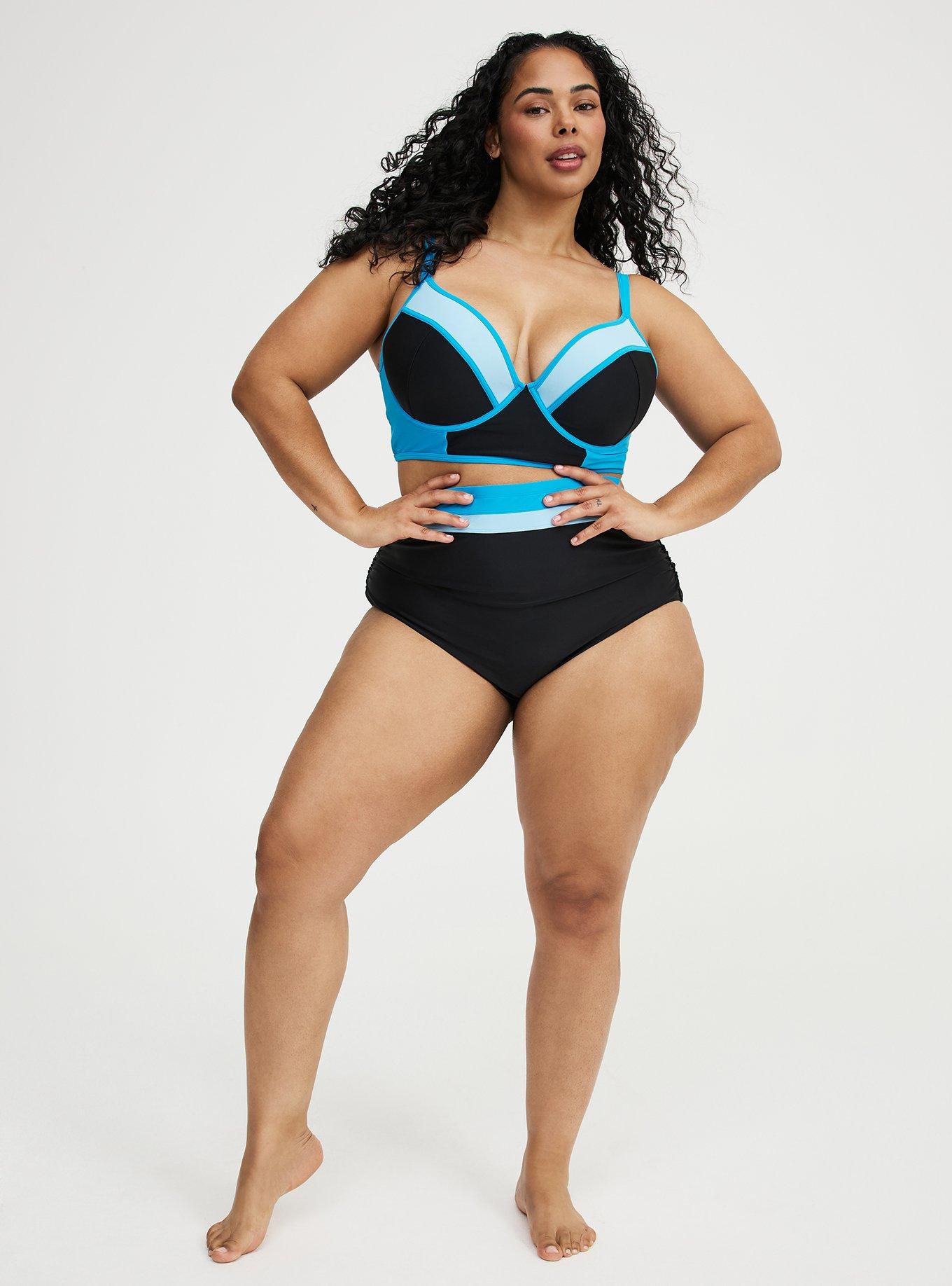 Underwire Longline Bikini Top, DEEP BLACK BLUE SEA SWIM, alternate