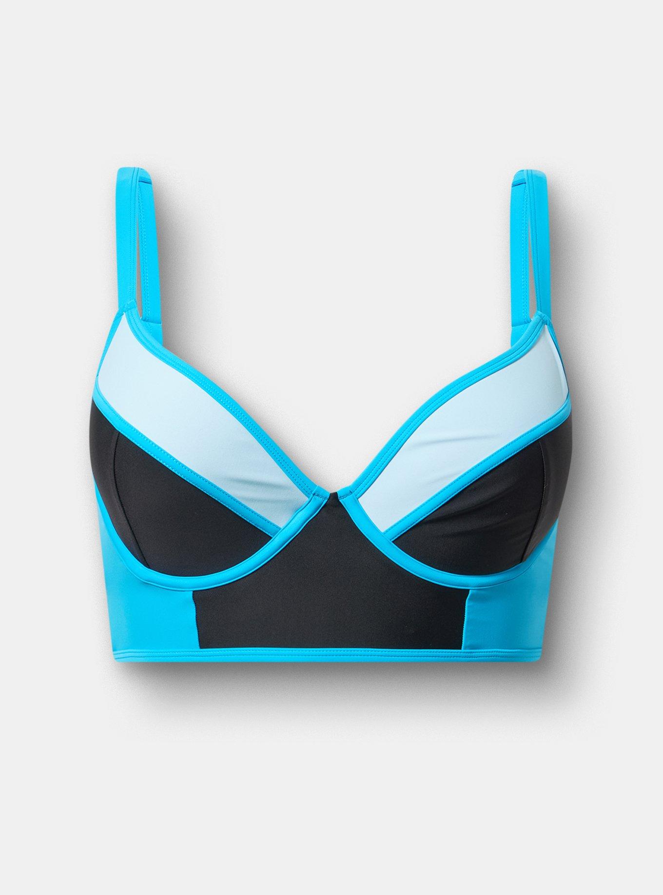 Underwire Longline Bikini Top, DEEP BLACK BLUE SEA SWIM, hi-res