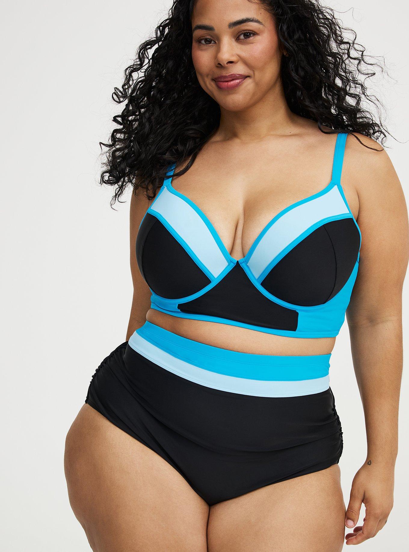 Underwire Longline Bikini Top, DEEP BLACK BLUE SEA SWIM, hi-res