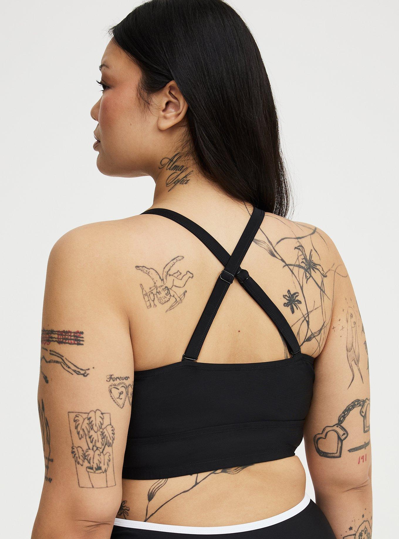 Wire-Free Cross Front Strappy Bikini Top, DEEP BLACK, alternate