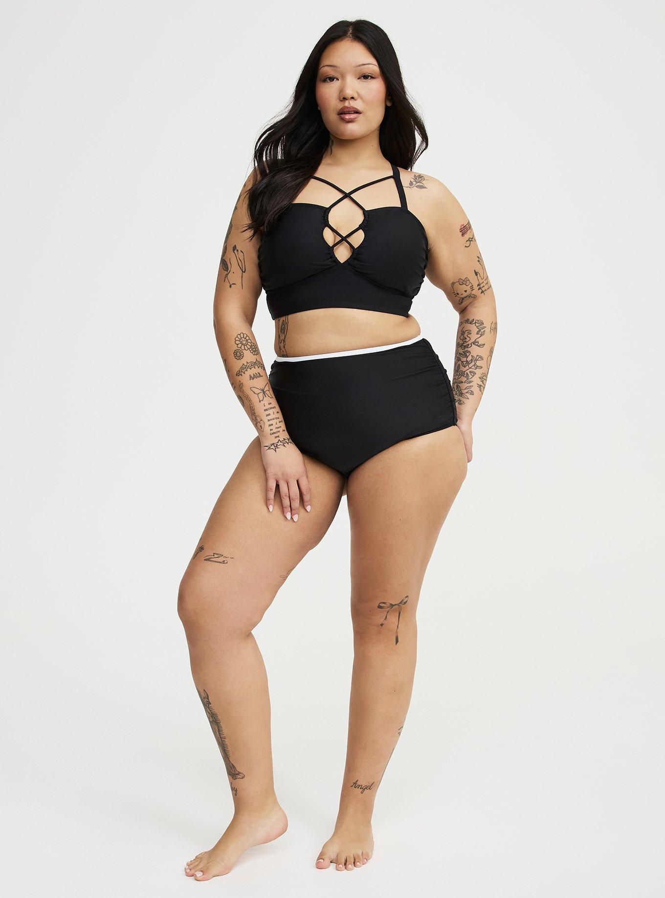 Wire-Free Cross Front Strappy Bikini Top, DEEP BLACK, alternate