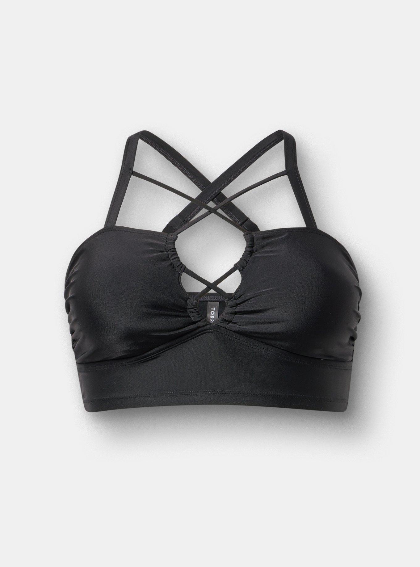 Wire-Free Cross Front Strappy Bikini Top, DEEP BLACK, hi-res