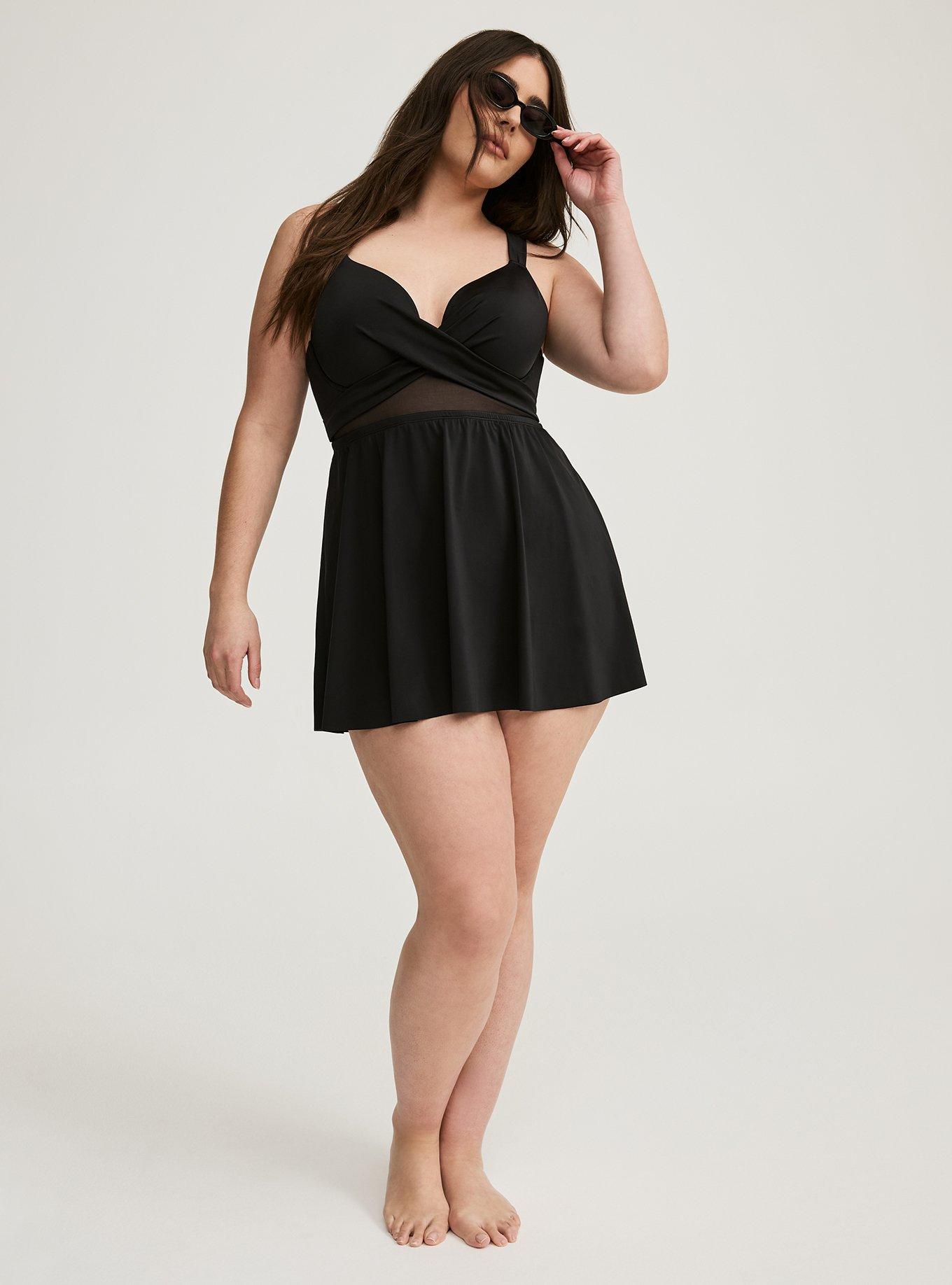 Underwire Wrap Front Swim Dress With Brief