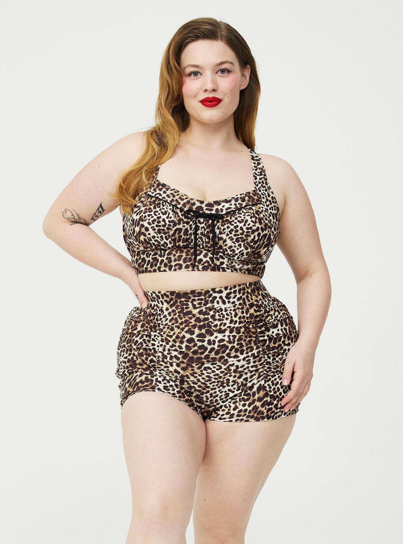 Ruched Swim Hot Short, JORDYN LEOPARD TAN, alternate