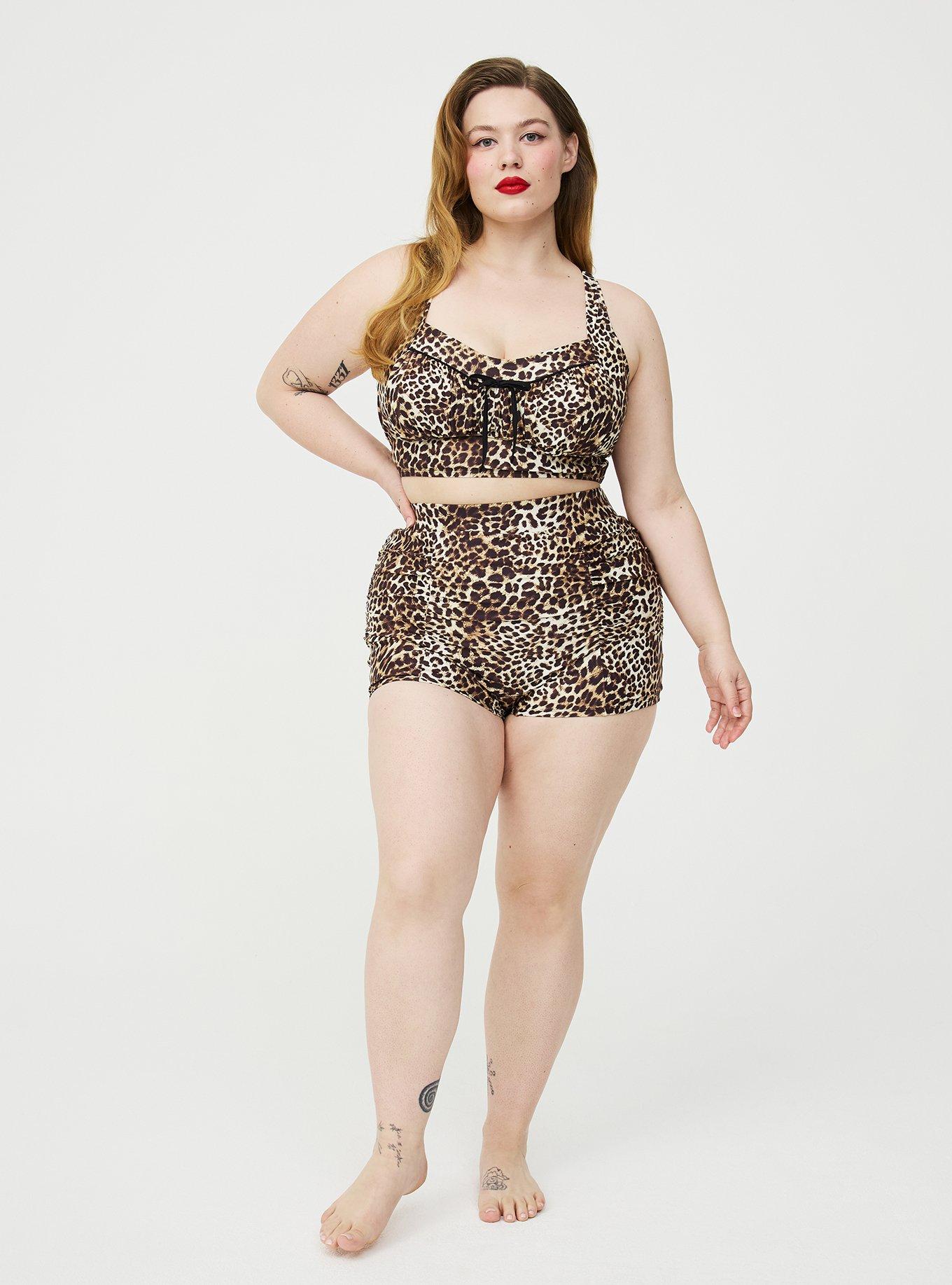 Ruched Swim Hot Short, JORDYN LEOPARD TAN, alternate
