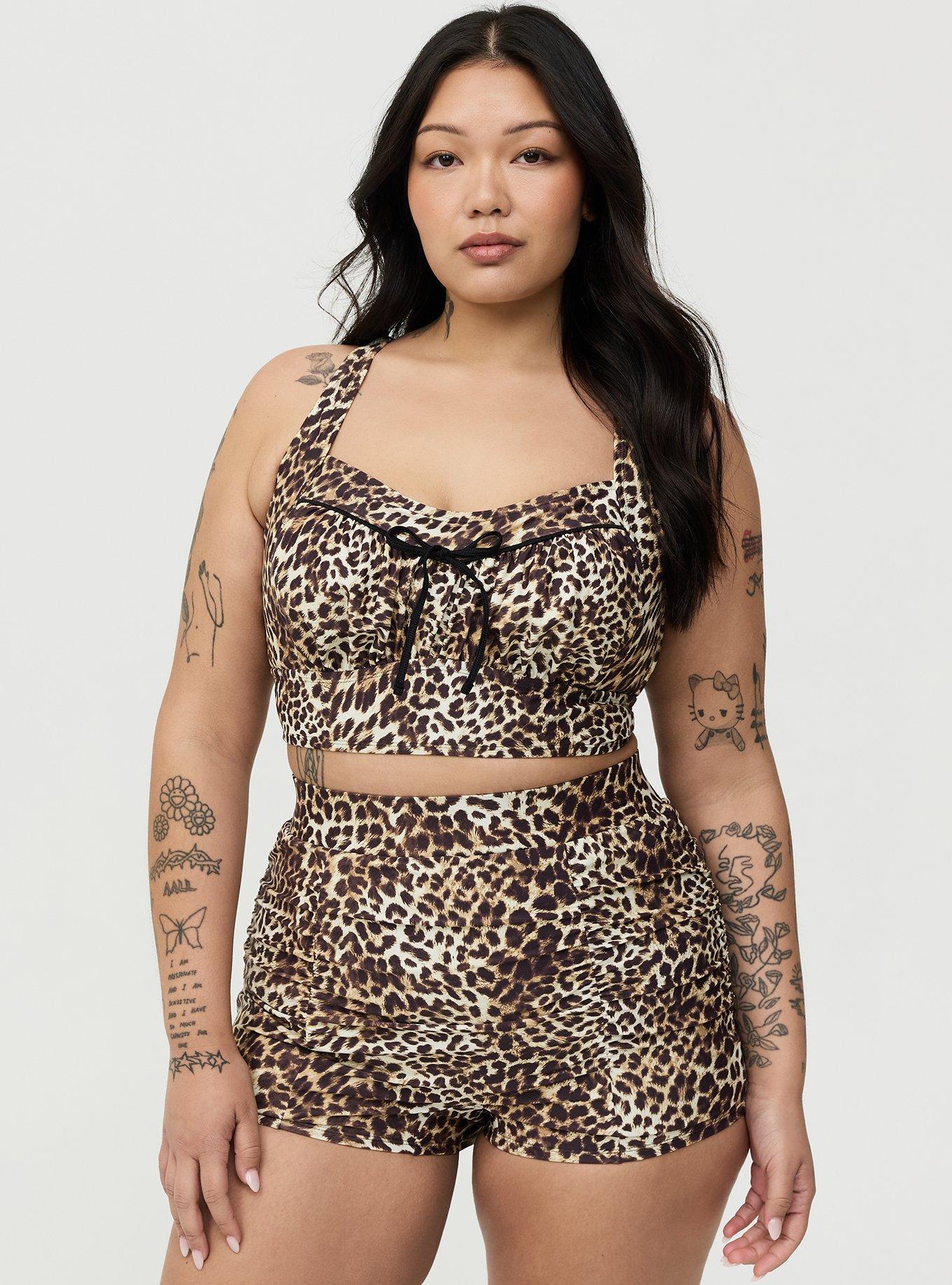 Ruched Swim Hot Short, JORDYN LEOPARD TAN, hi-res
