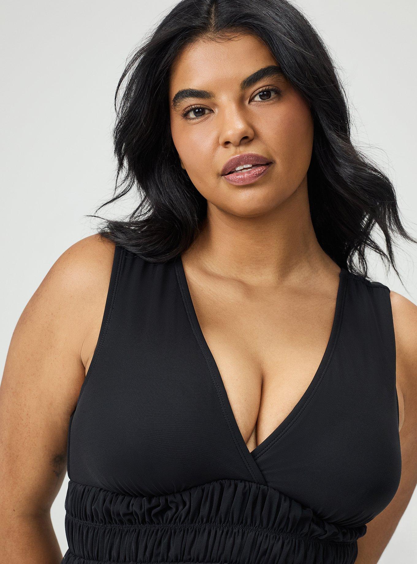 torrid black swim dress Plus Size - Underwire Long Mesh Overlay Swim Dress With Brief