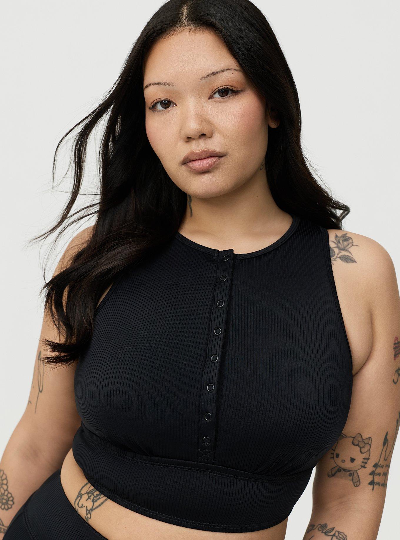 Wire-Free Ribbed Henley High Neck Bikini Top, DEEP BLACK, alternate