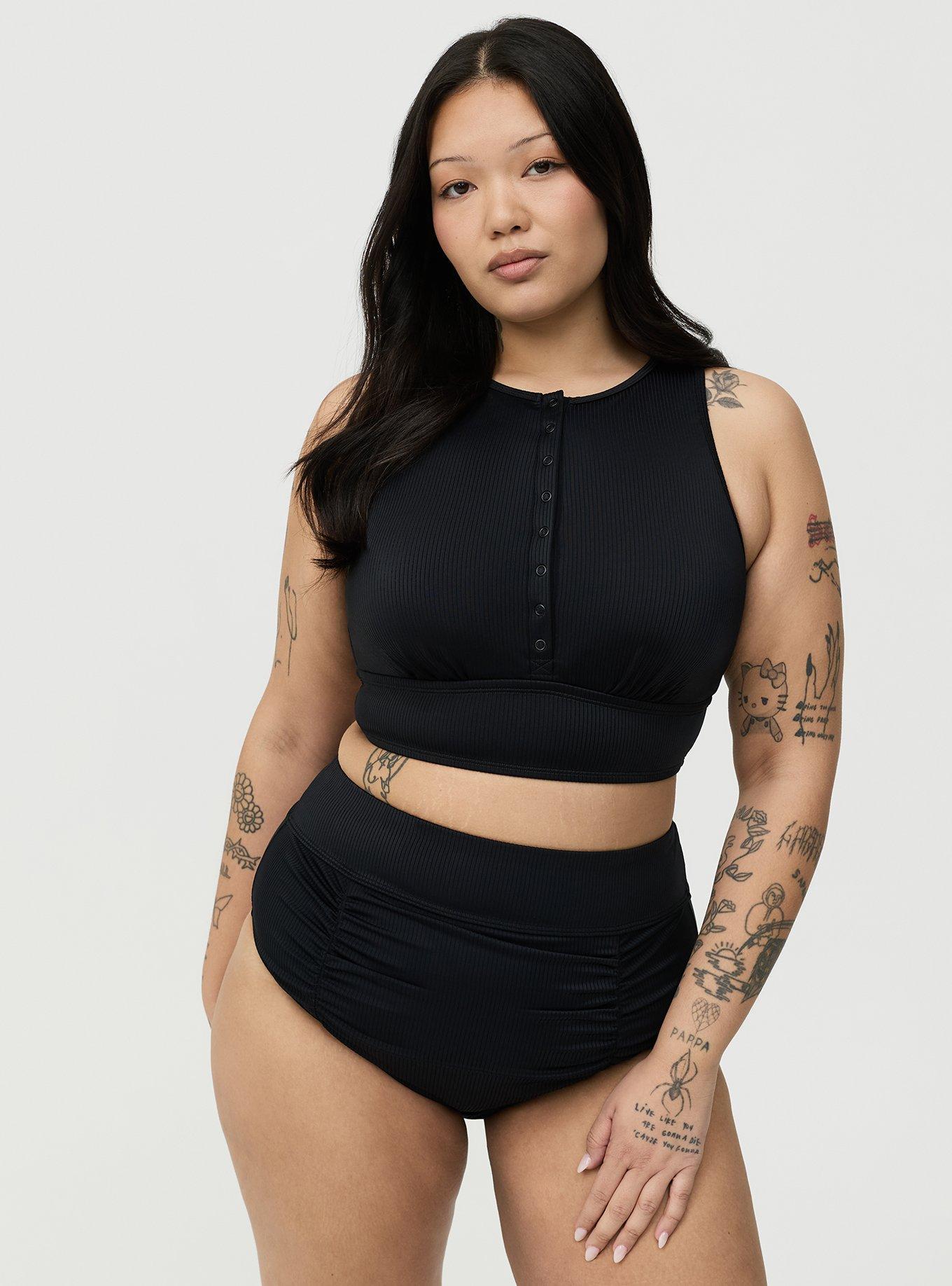 Ribbed Cheeky Swim Bottom, DEEP BLACK, alternate