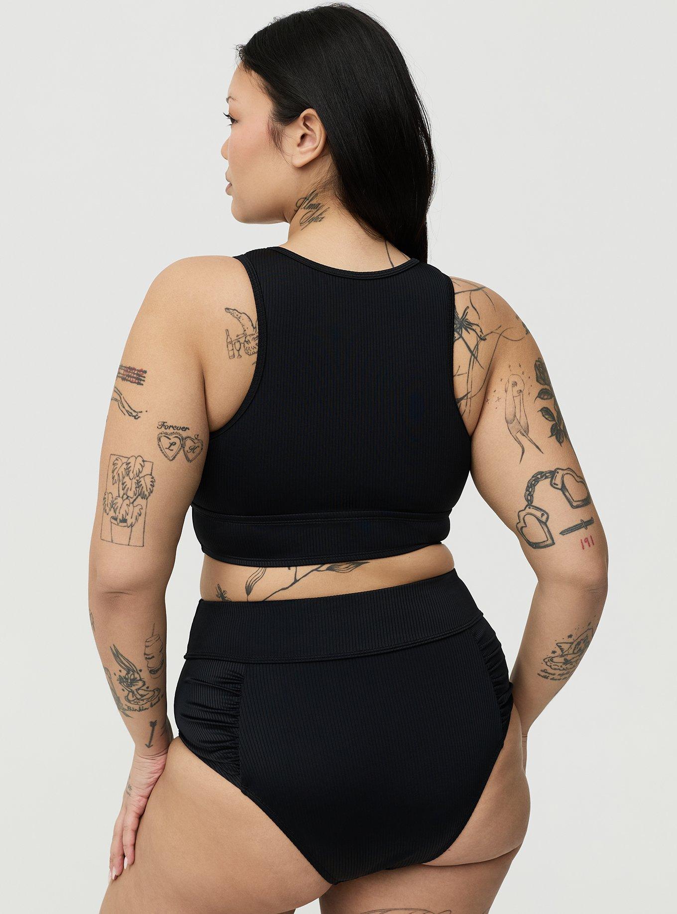 Ribbed Cheeky Swim Bottom, DEEP BLACK, alternate