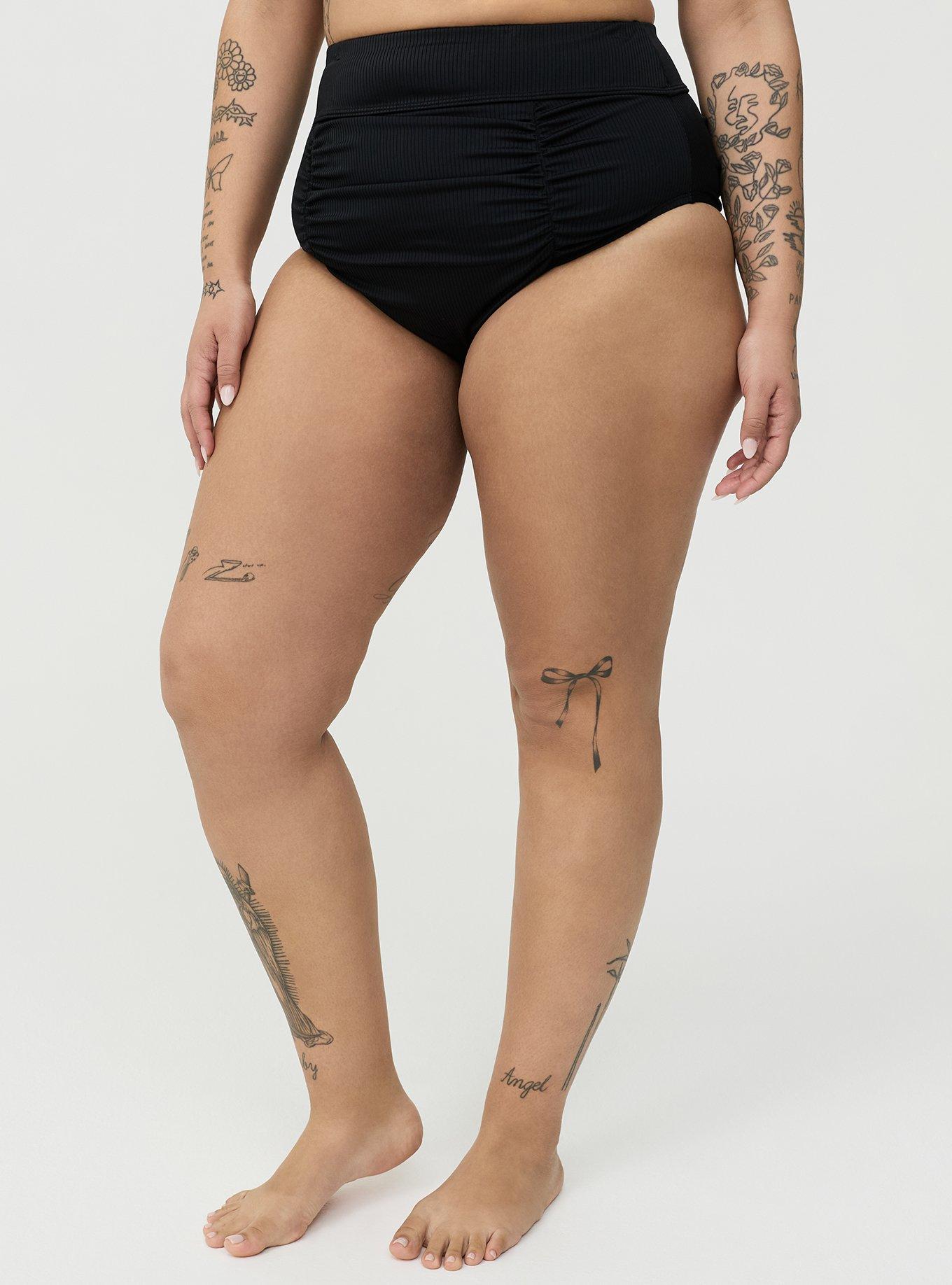 Ribbed Cheeky Swim Bottom, DEEP BLACK, alternate