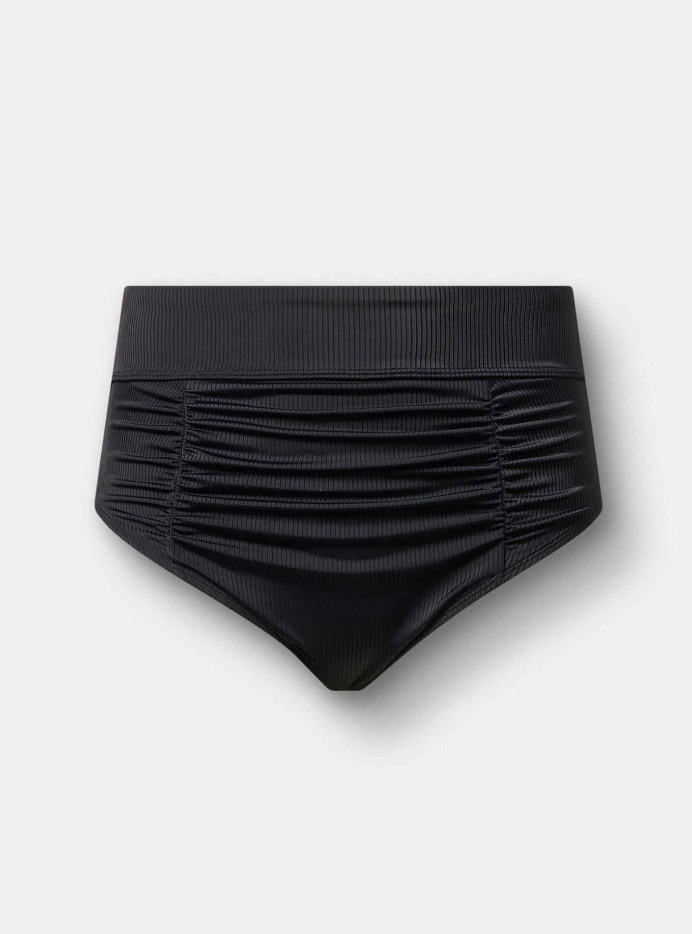 Ribbed Cheeky Swim Bottom, DEEP BLACK, hi-res