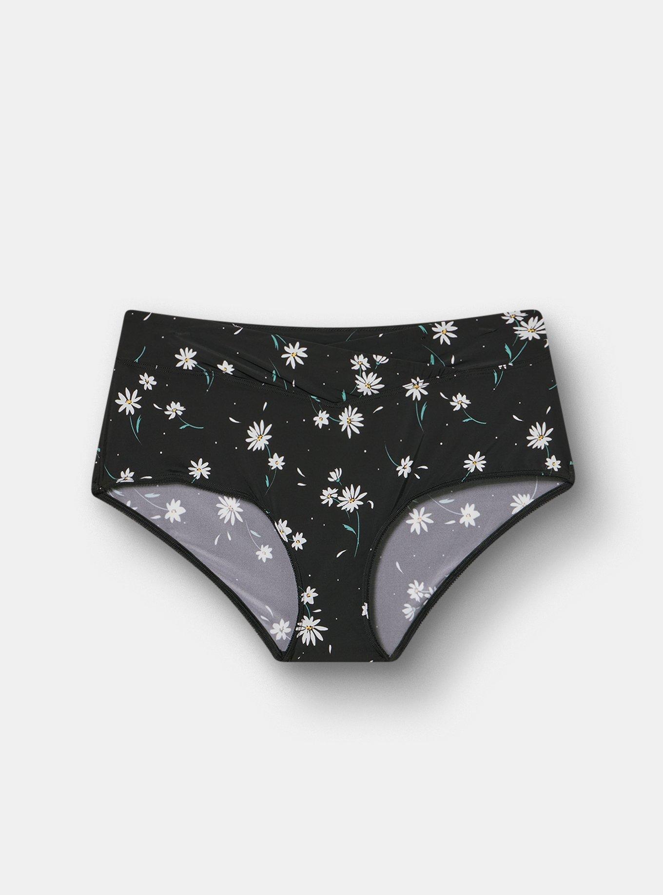 Second Skin Cross Front Mid-Rise Brief Panty, DAISY DANCE FLORAL BLACK, hi-res
