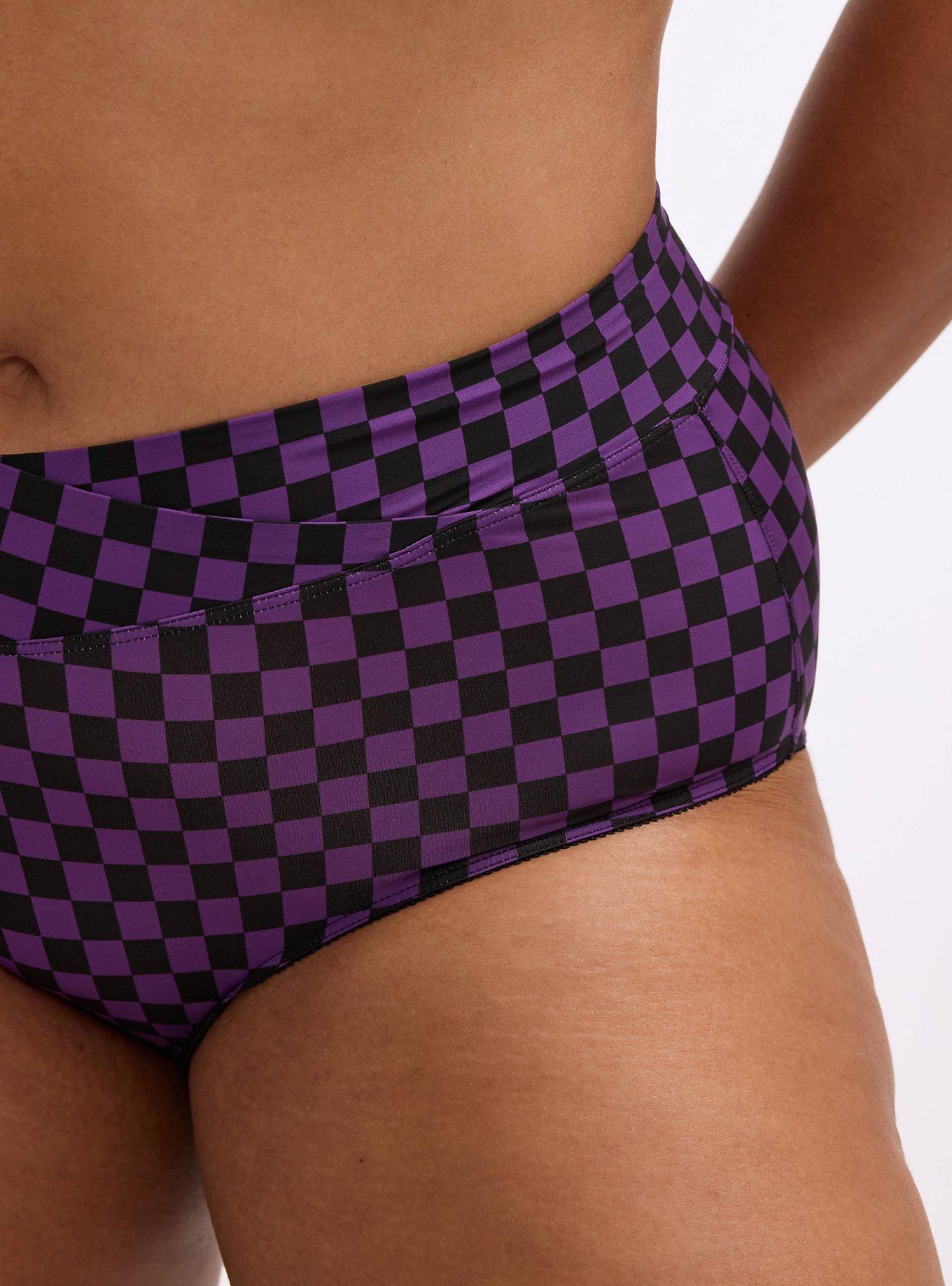 Plus Size Microfiber Cross Front Mid-Rise Brief Panty, SUNNY CHECK PURPLE MAGIC, alternate