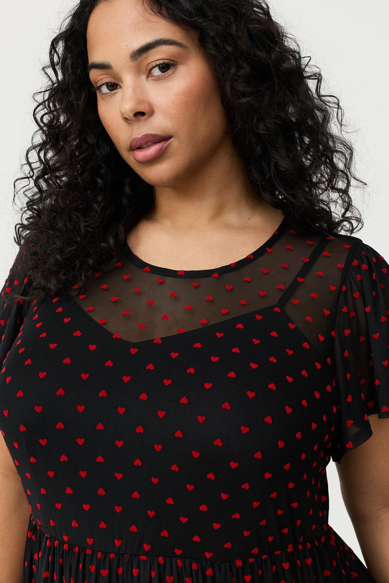 Plus Size - Heart Flocked Mesh Midi Dress - Torrid