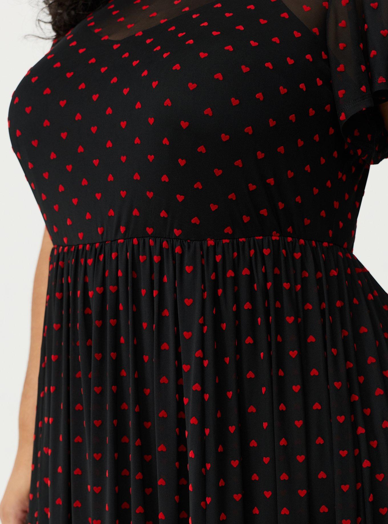 Heart Flocked Mesh Midi Dress