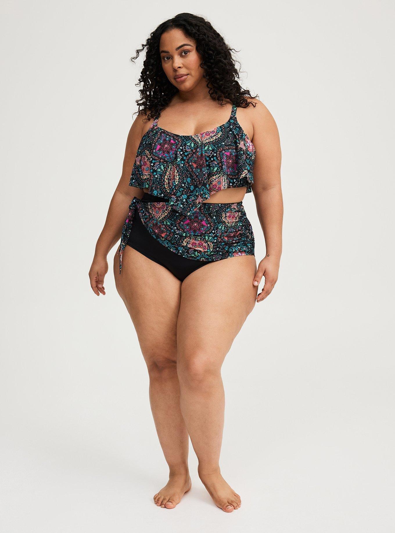 Plus Size - Asymmetrical Wrap Skirted Swim Brief - Torrid