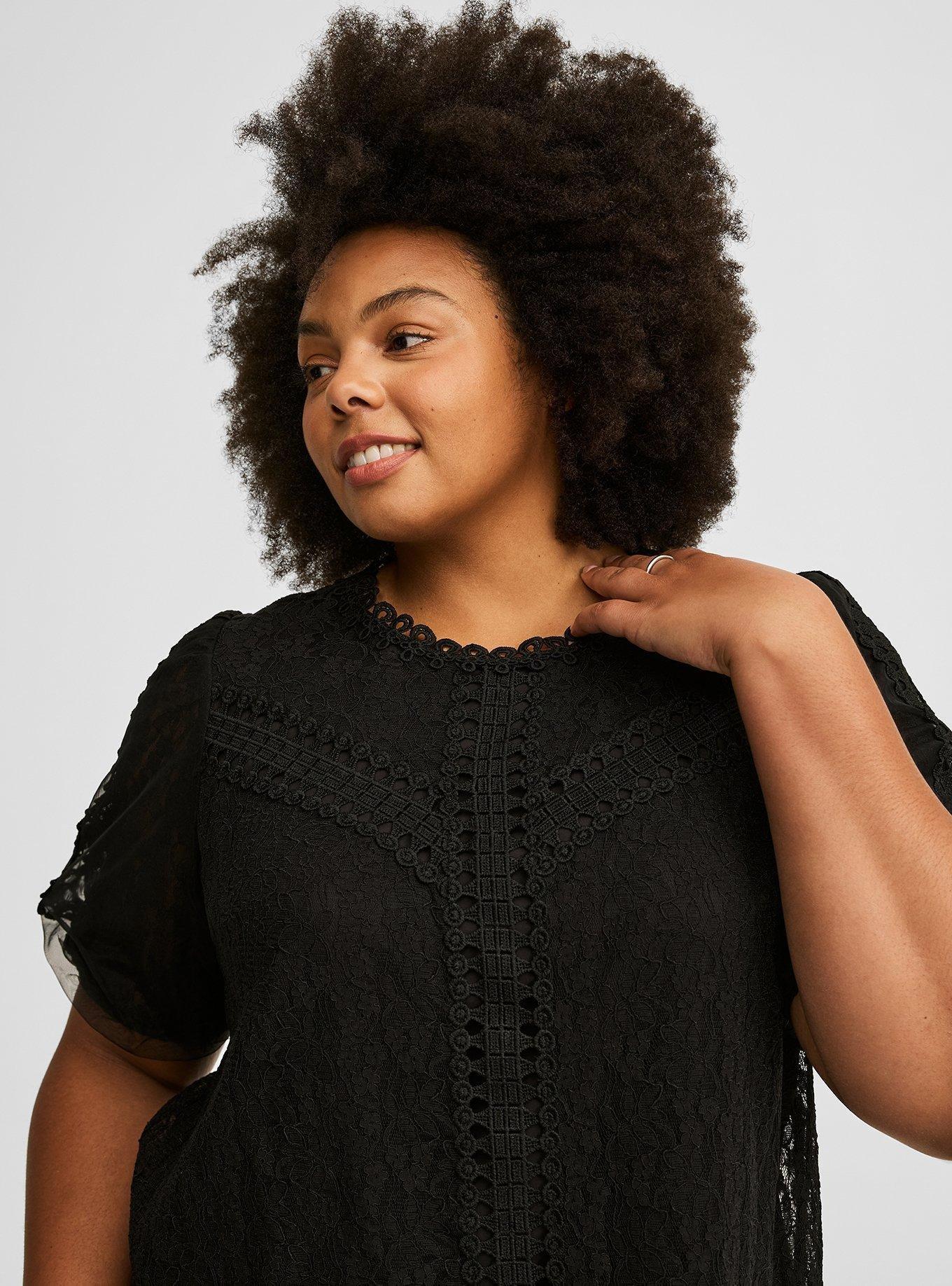 Lace Puff Short Sleeve Blouse 