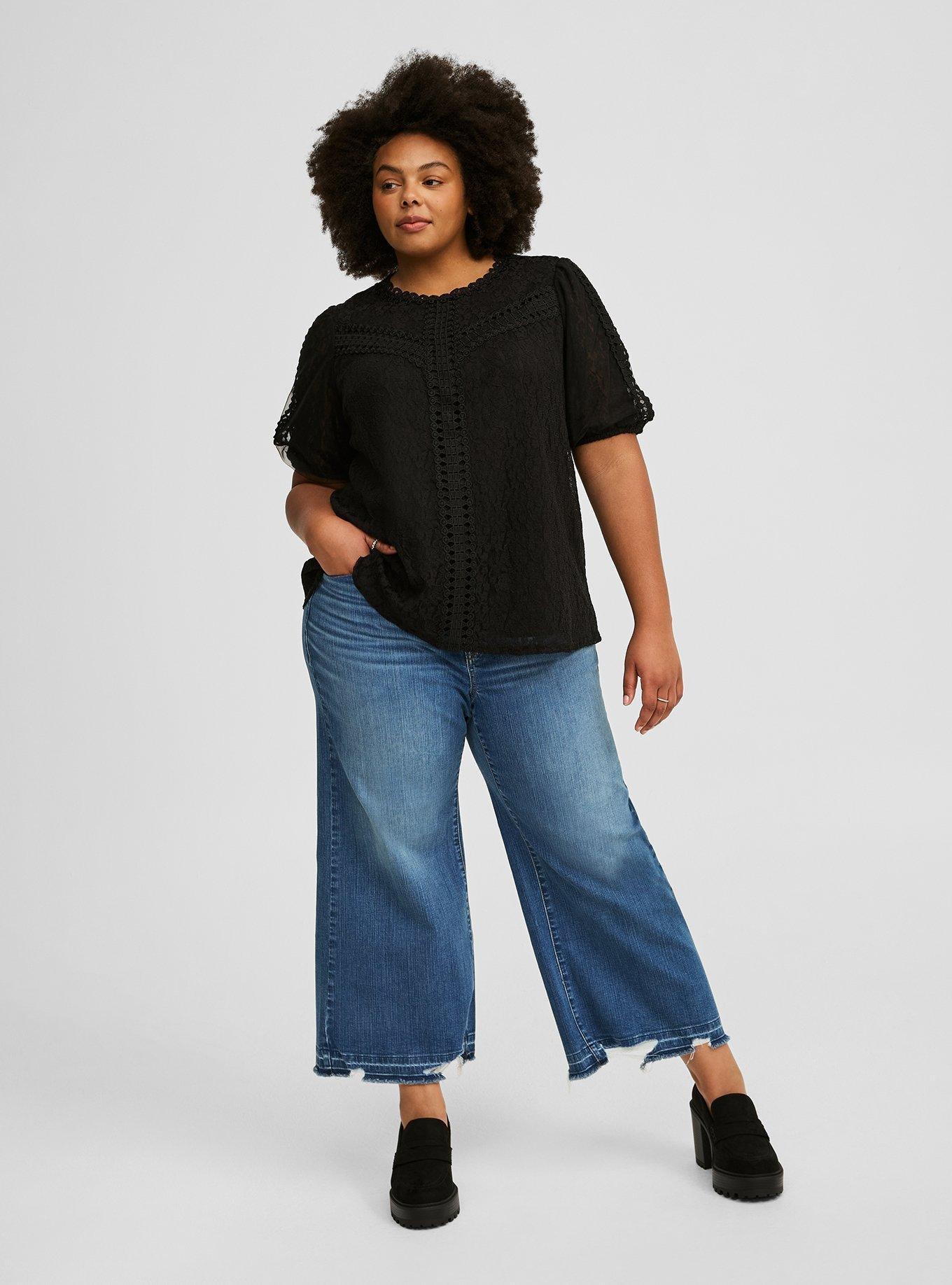 Lace Puff Short Sleeve Blouse 