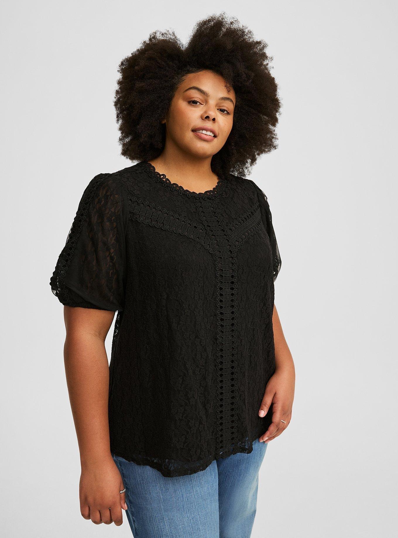 Lace Puff Short Sleeve Blouse 