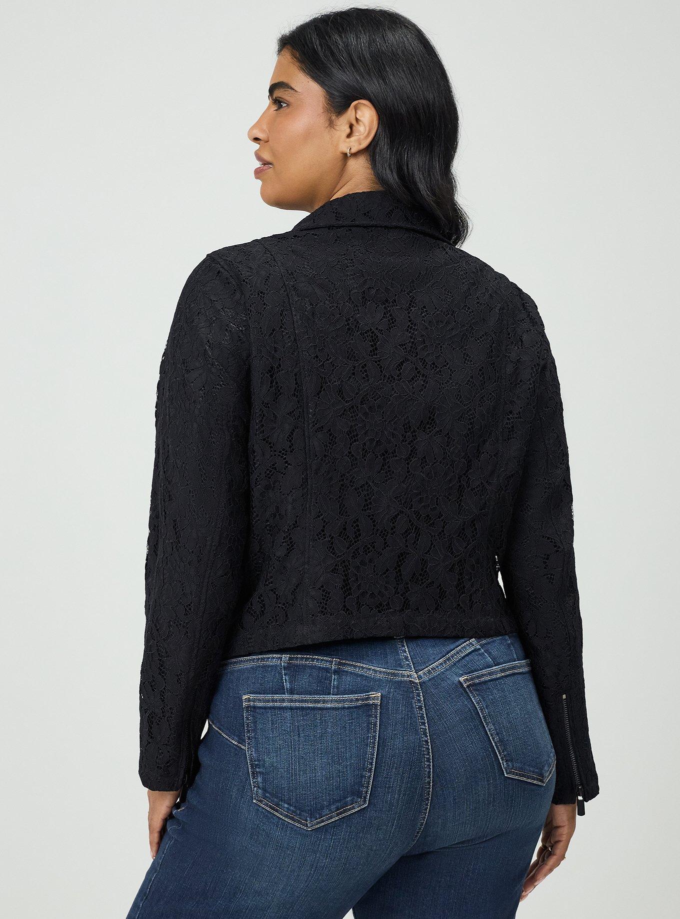 Crochet Lace Moto Jacket, DEEP BLACK, alternate